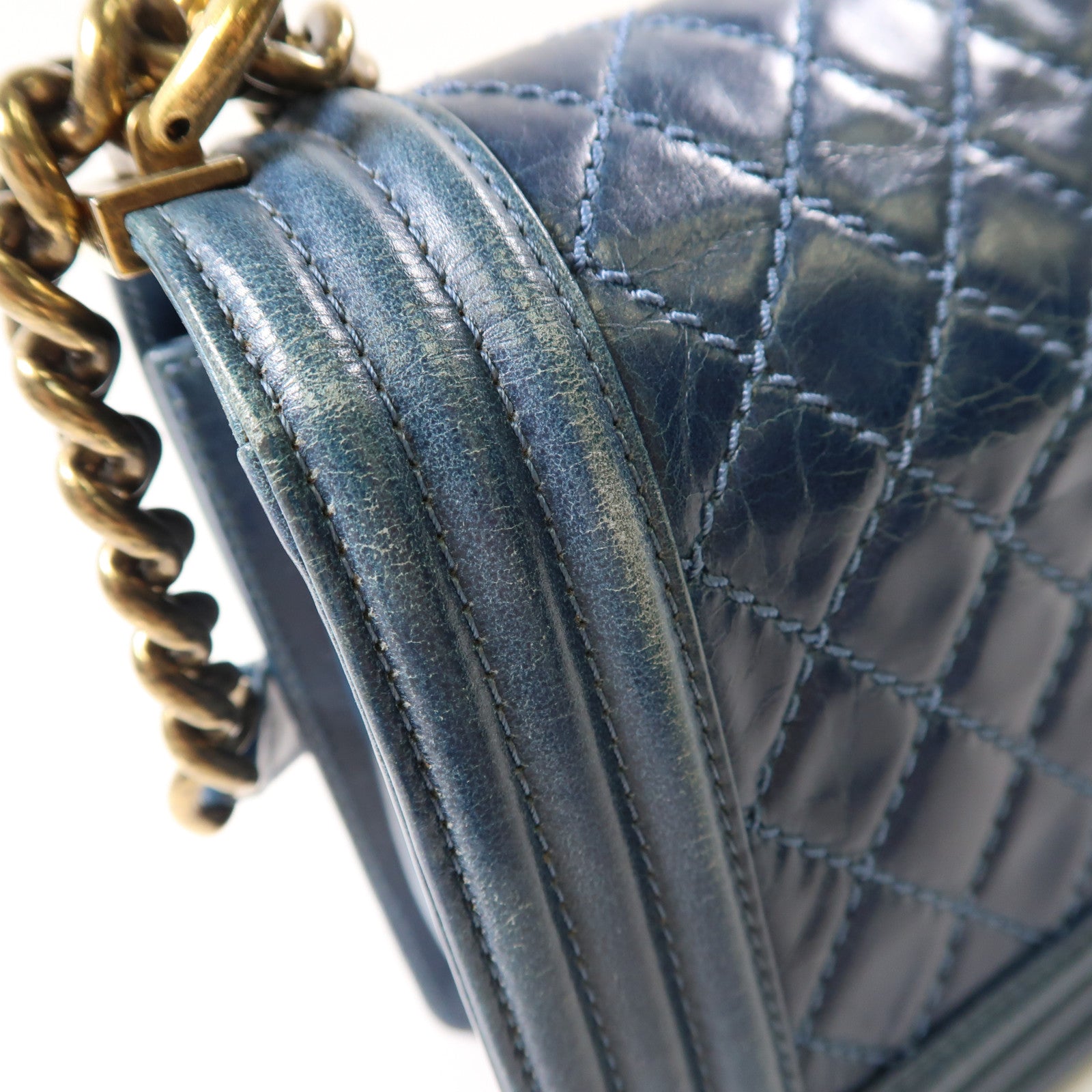 CHANEL CC GHW Boy 25 Chain Shoulder Bag Lambskin Leather Blue