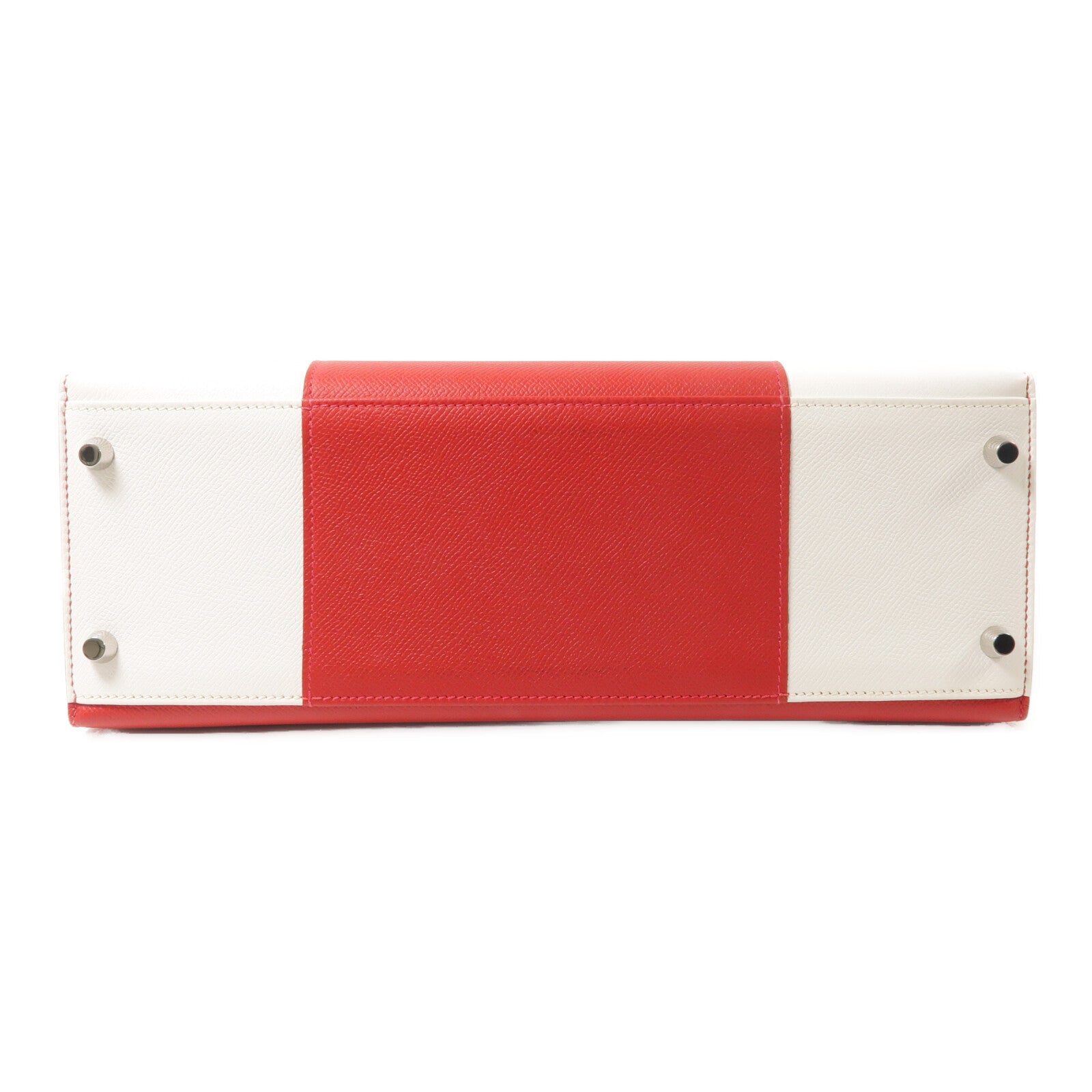 HERMES Epsom皮革Kelly 32銀扣手挽肩背兩用袋Rouge Casaque/Blanc