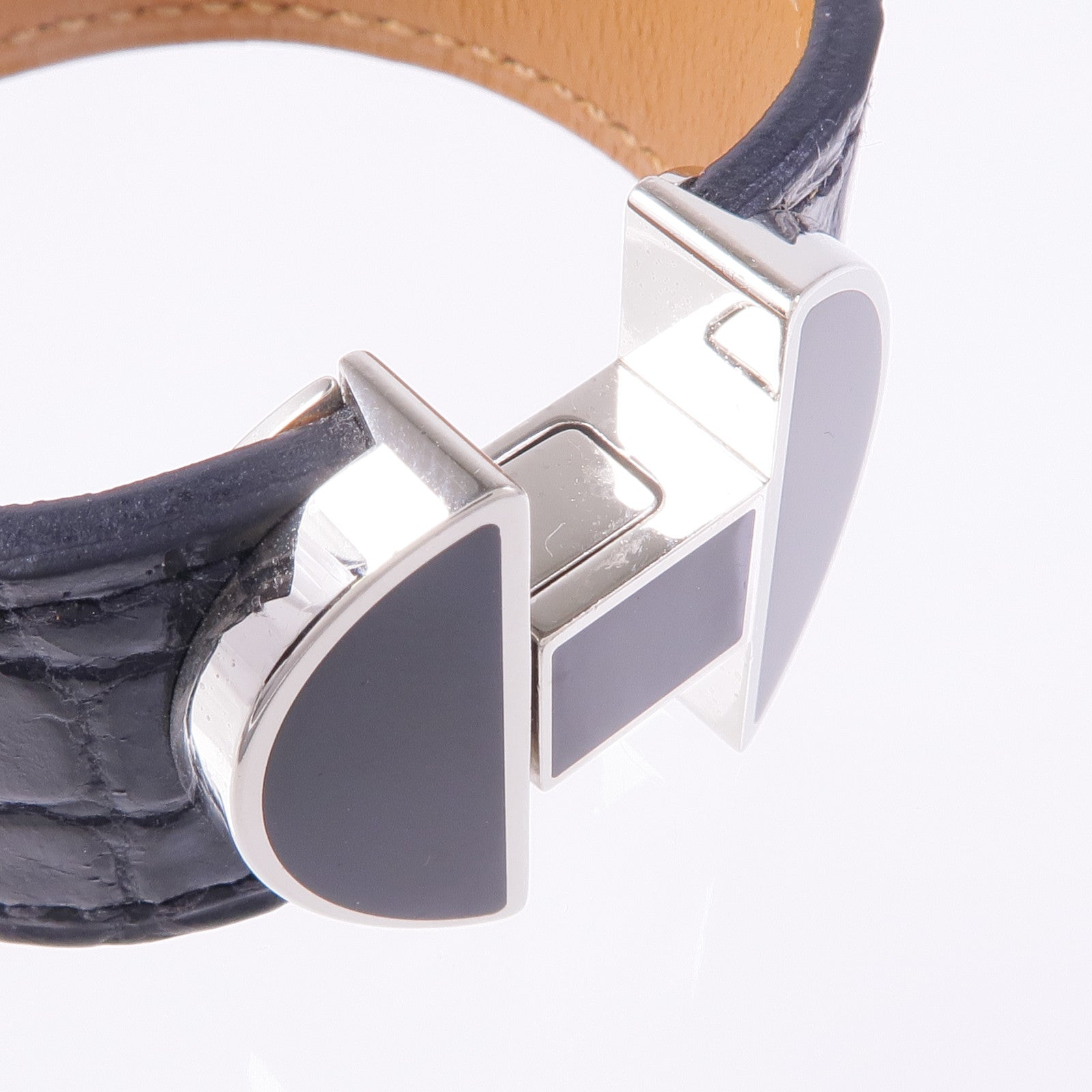 HERMES 鱷魚皮革2002 Manchette銀扣手帶