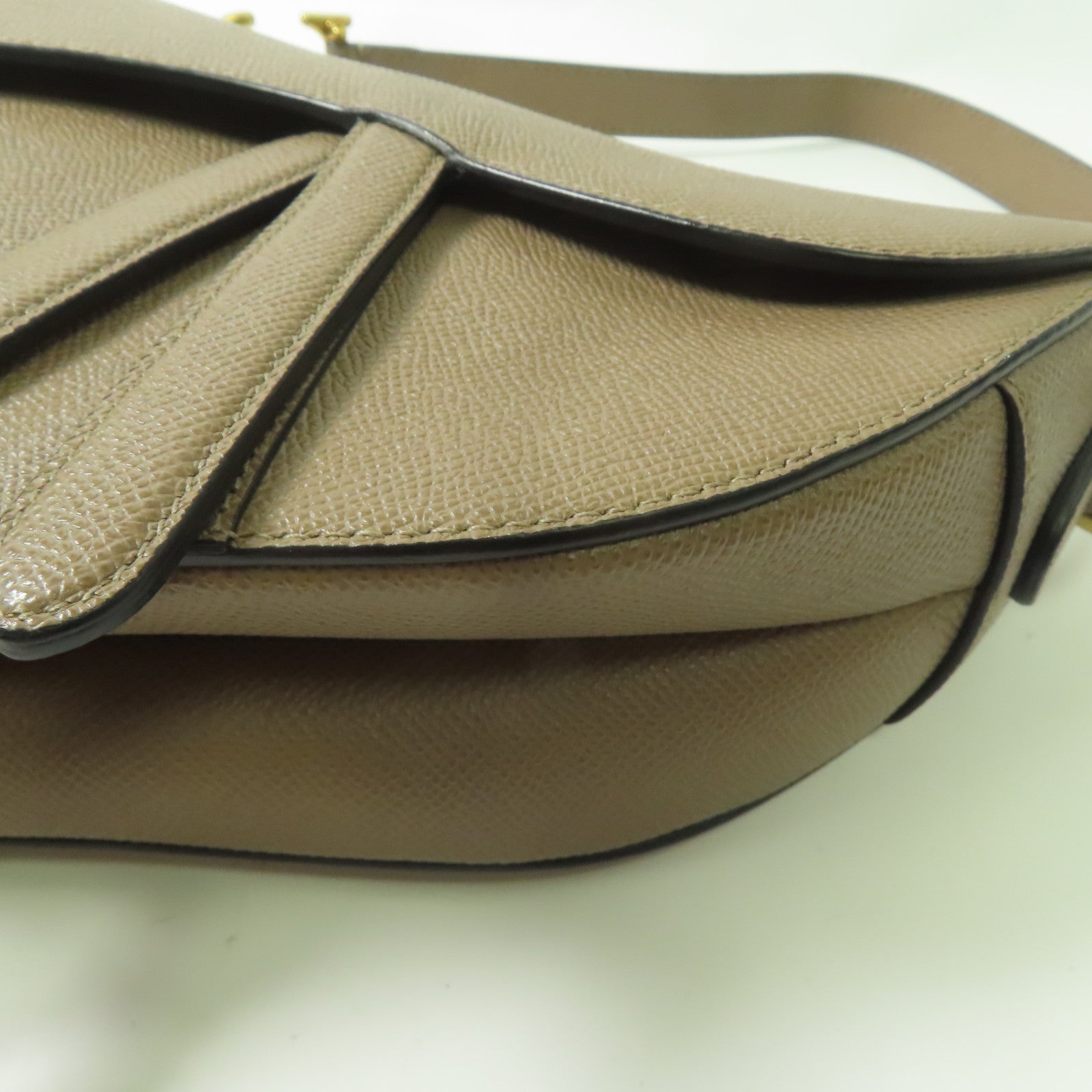 Dior 牛皮皮革Saddle Bag金扣手挽肩背兩用袋米色