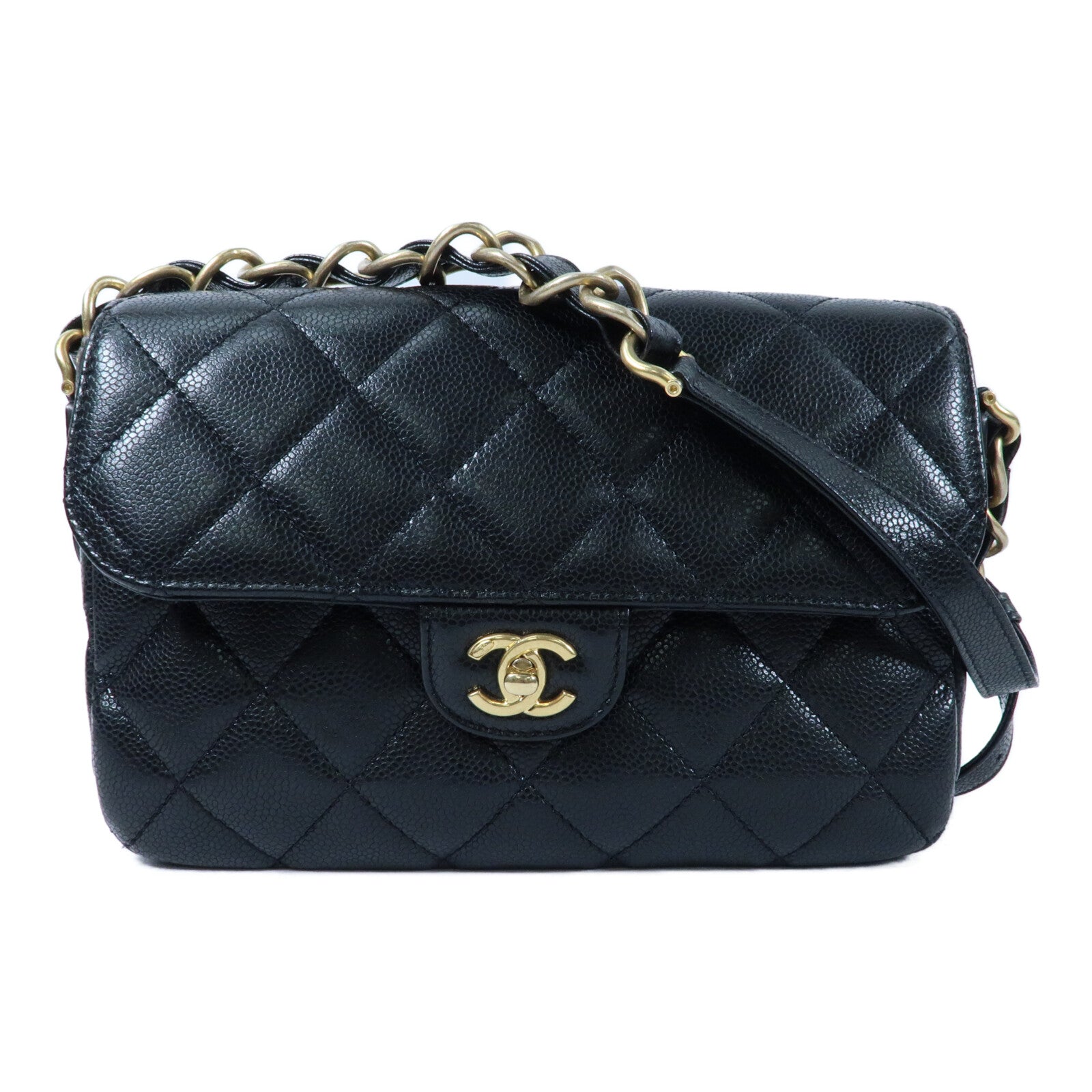 CHANEL 牛皮皮革Chain Shoulder金扣鏈帶肩背袋