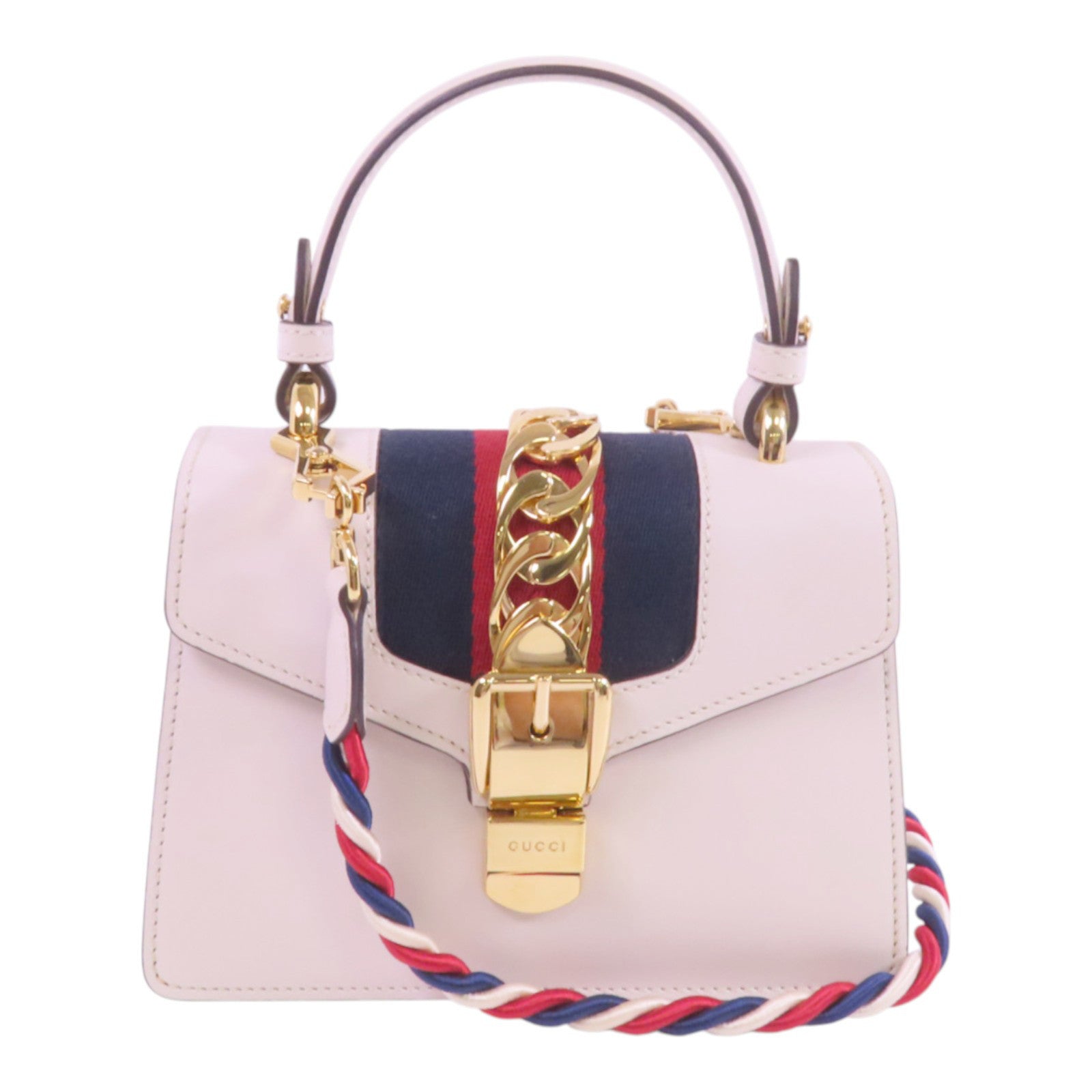 GUCCI GG GHW Sylvie Mini Handbag Shoulder Bag 470270 Calfskin Leather White