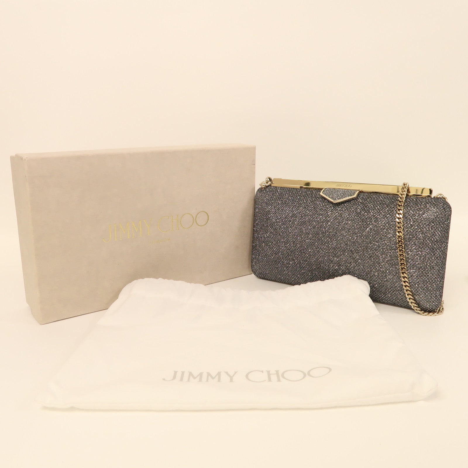 JIMMY CHOO 布料Ellipse Glitter Clutch bag金扣鏈帶肩背袋銀色