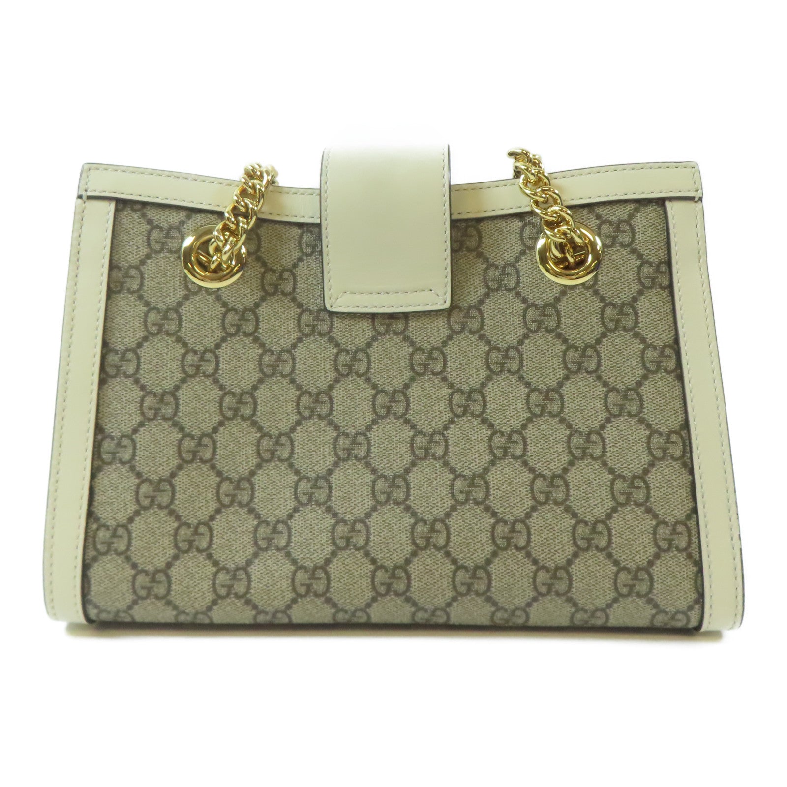GUCCI 塗層帆布Padlock GG Shoulder Bag金扣肩背袋啡色/白色