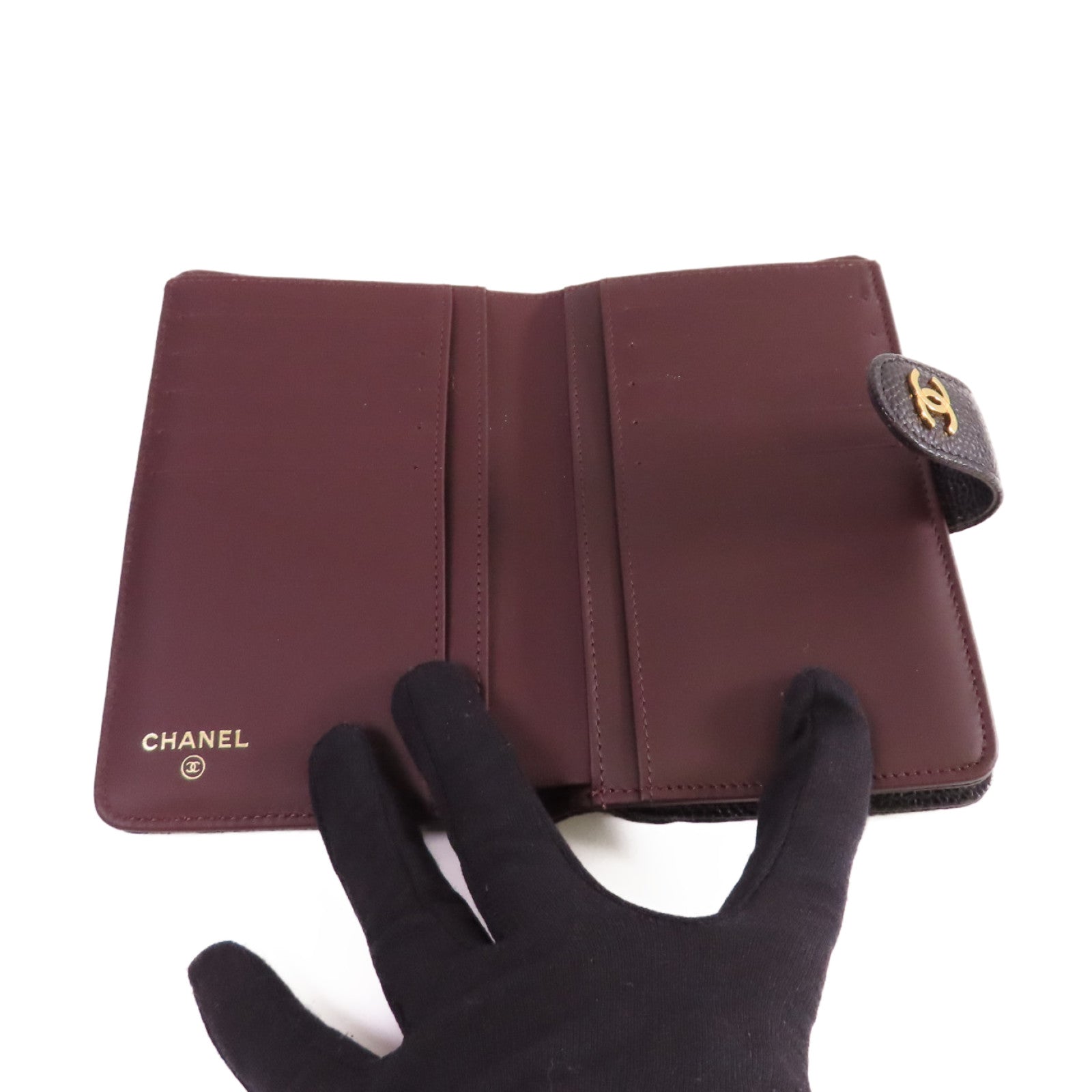 CHANEL 菱格Caviar皮革Medium Wallet金扣中長錢包黑色