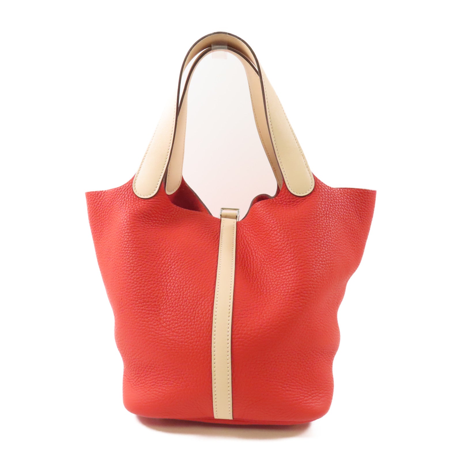 HERMES 【激減優惠】Clemence皮革Picotin MM銀扣手挽袋Rouge Tomate