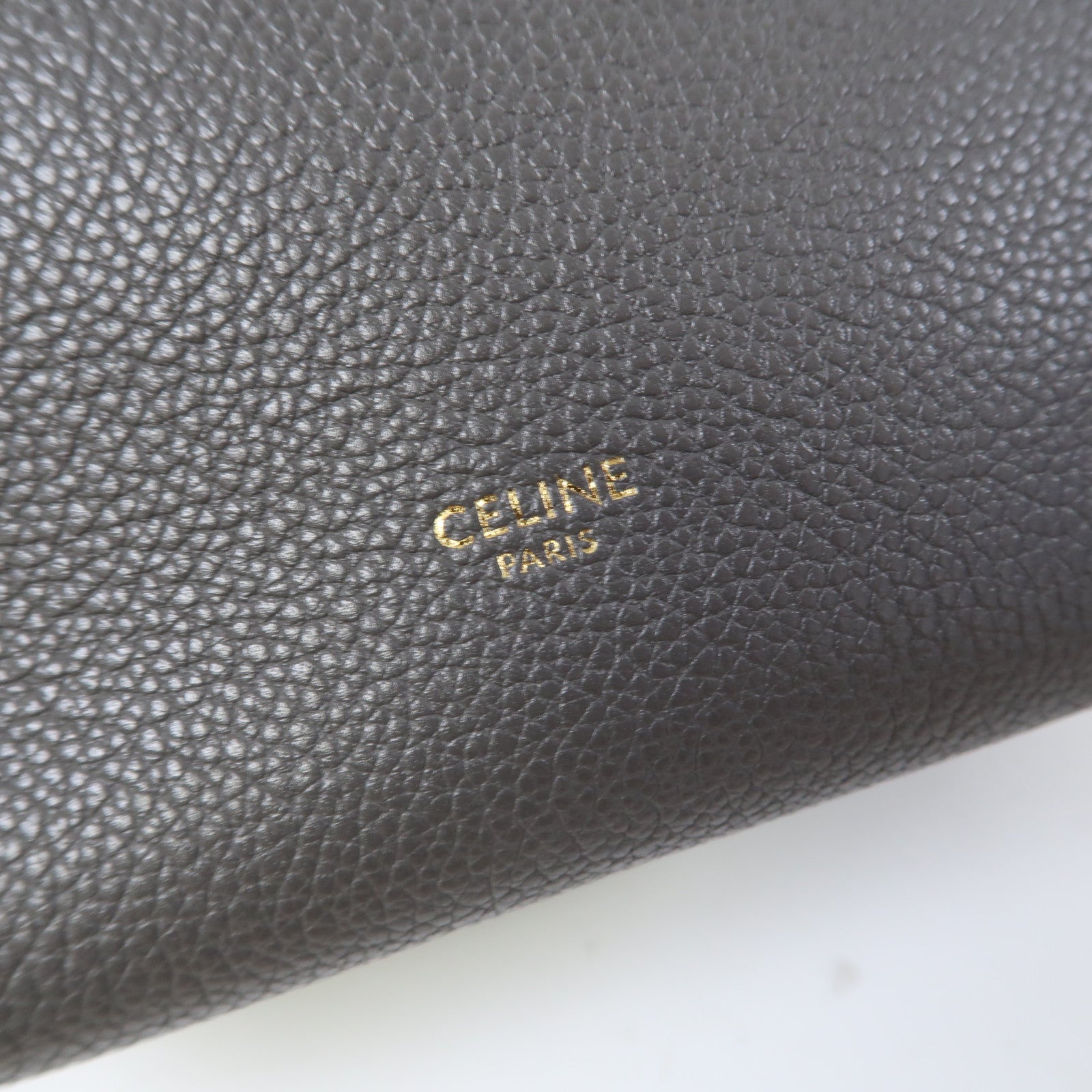 CELINE 牛皮皮革Sangle Bucket金扣肩背袋灰色