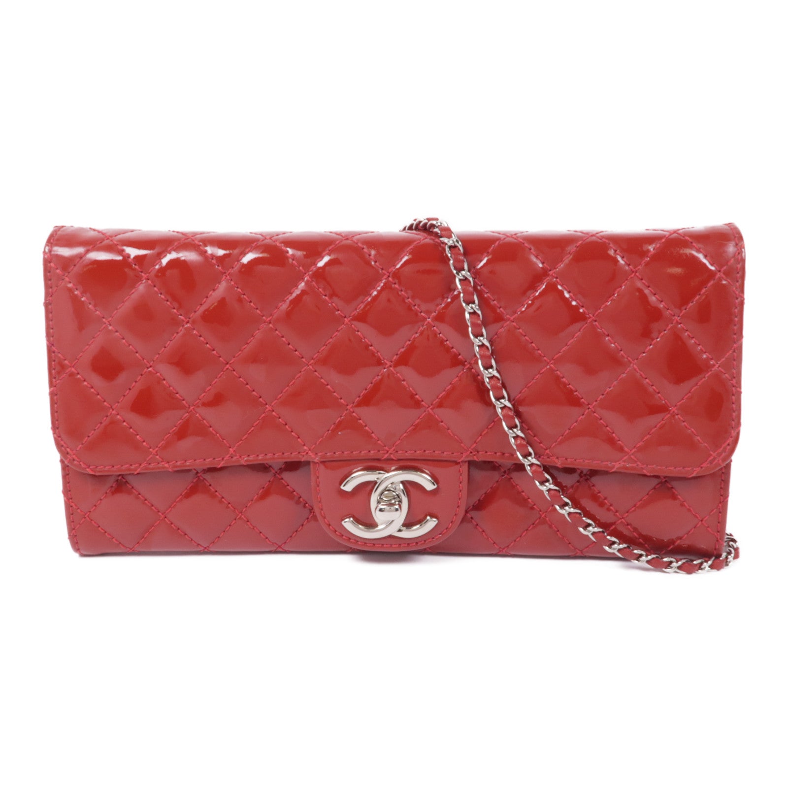 CHANEL 漆皮皮革Chain Shoulder Bag銀扣鏈帶肩背袋