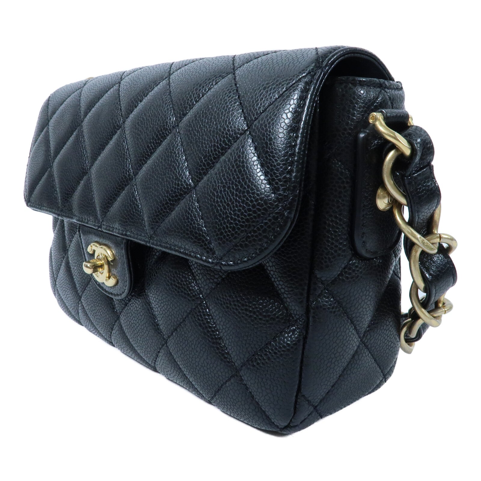 CHANEL 牛皮皮革Chain Shoulder金扣鏈帶肩背袋