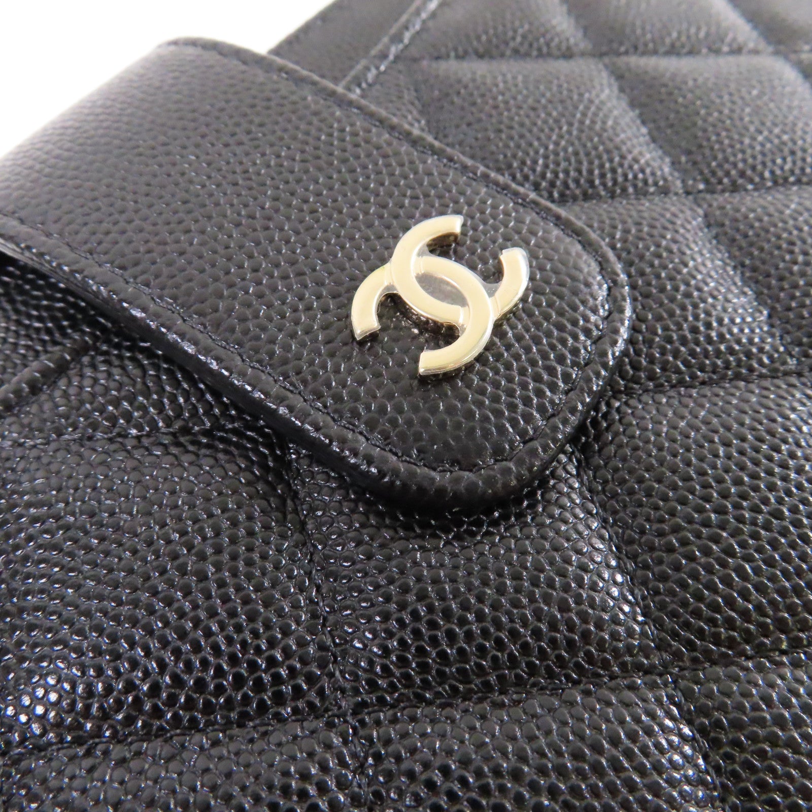 CHANEL 菱格Caviar皮革Pouch Wallet銀扣手拿錢包黑色