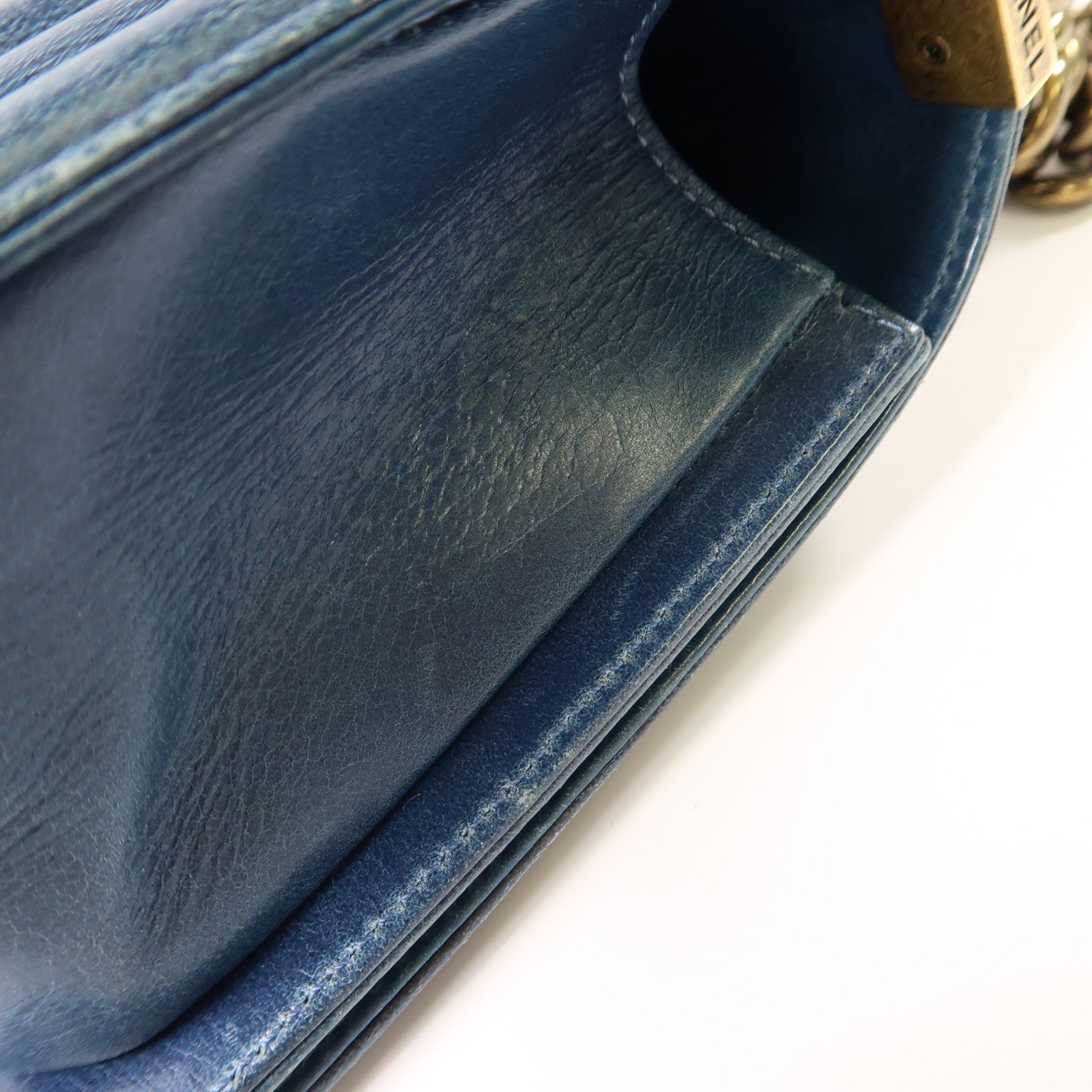 CHANEL CC GHW Boy 25 Chain Shoulder Bag Lambskin Leather Blue