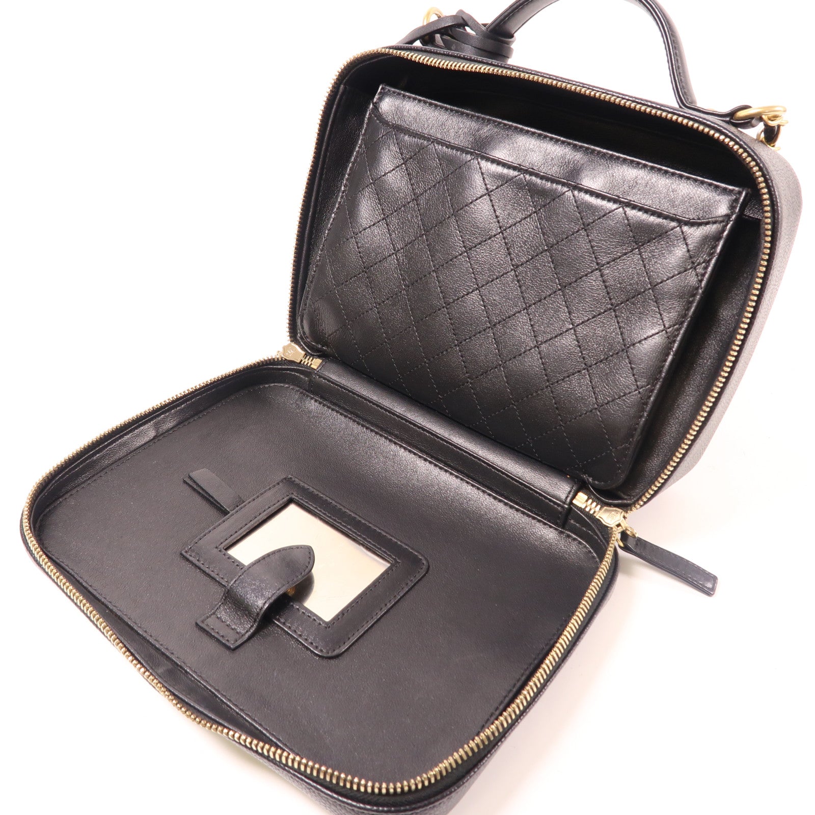 CHANEL 牛皮皮革Filigree Vanity Case金扣手挽肩背兩用袋