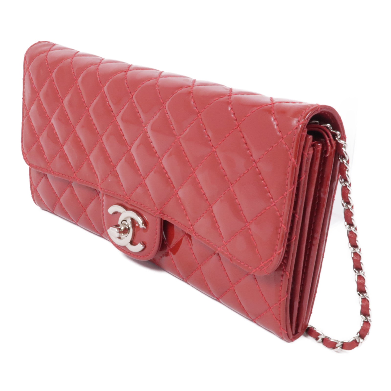 CHANEL 漆皮皮革Chain Shoulder Bag銀扣鏈帶肩背袋