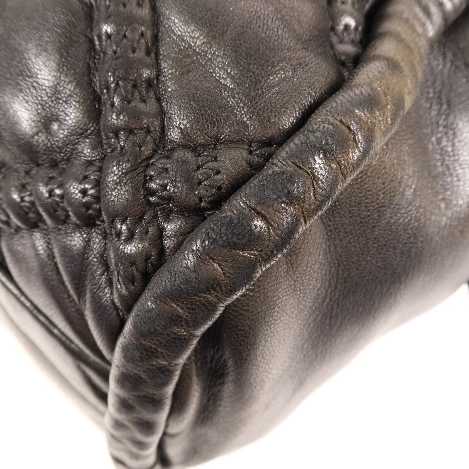 CHANEL 羊皮皮革Boston Bag銀扣手挽袋