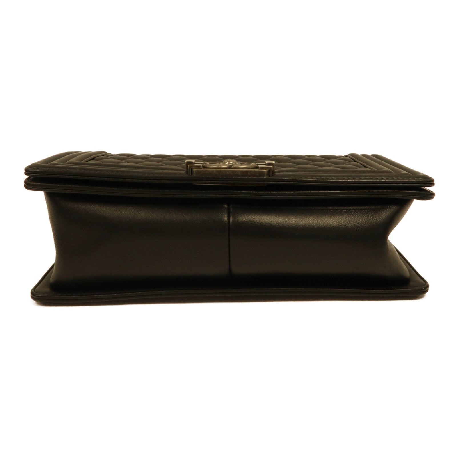 CHANEL 菱格羊皮皮革Boy Chanel Chain Shoulder Bag銀扣肩背袋黑色