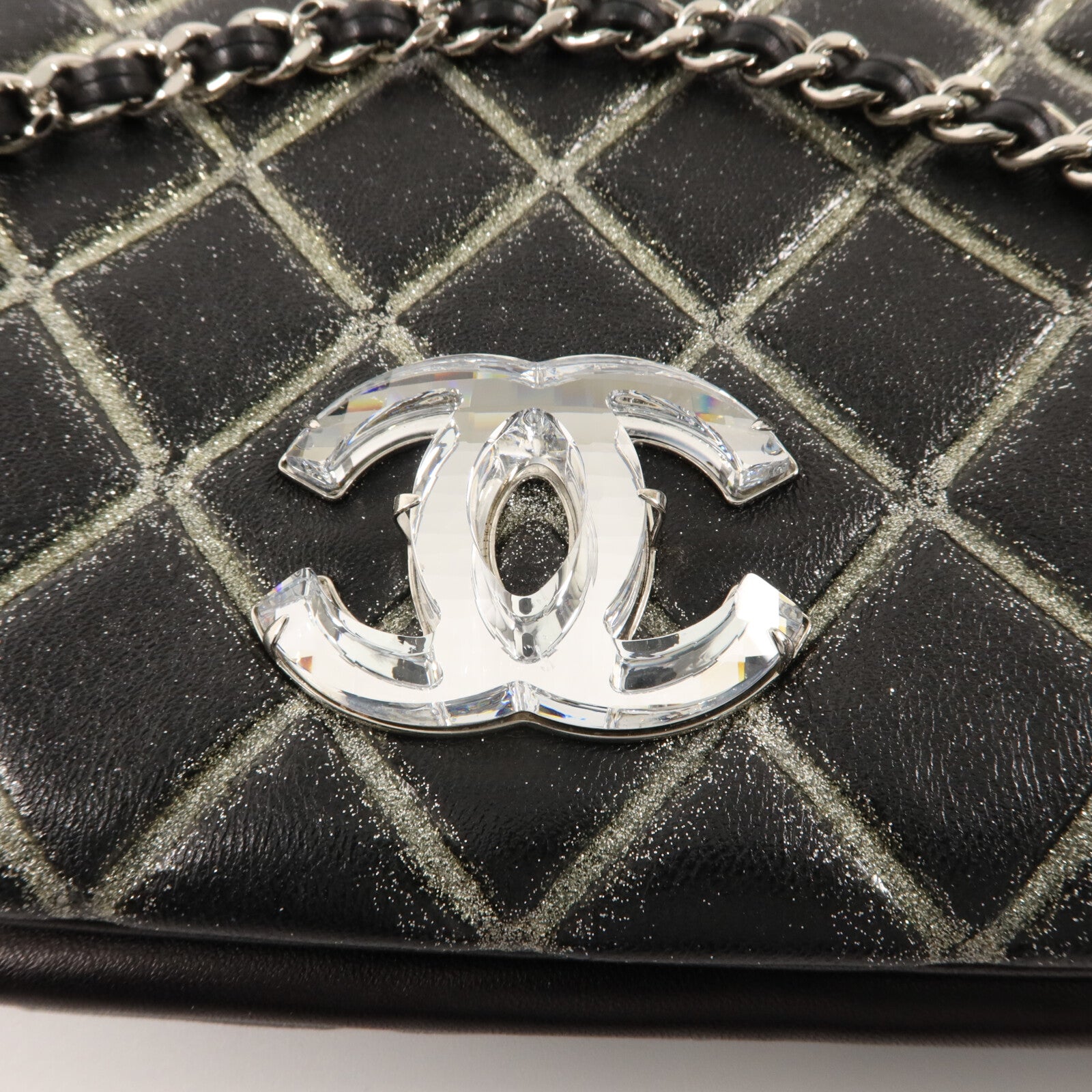 CHANEL 牛皮皮革Crystal CC Logo Flap鏈帶肩背袋