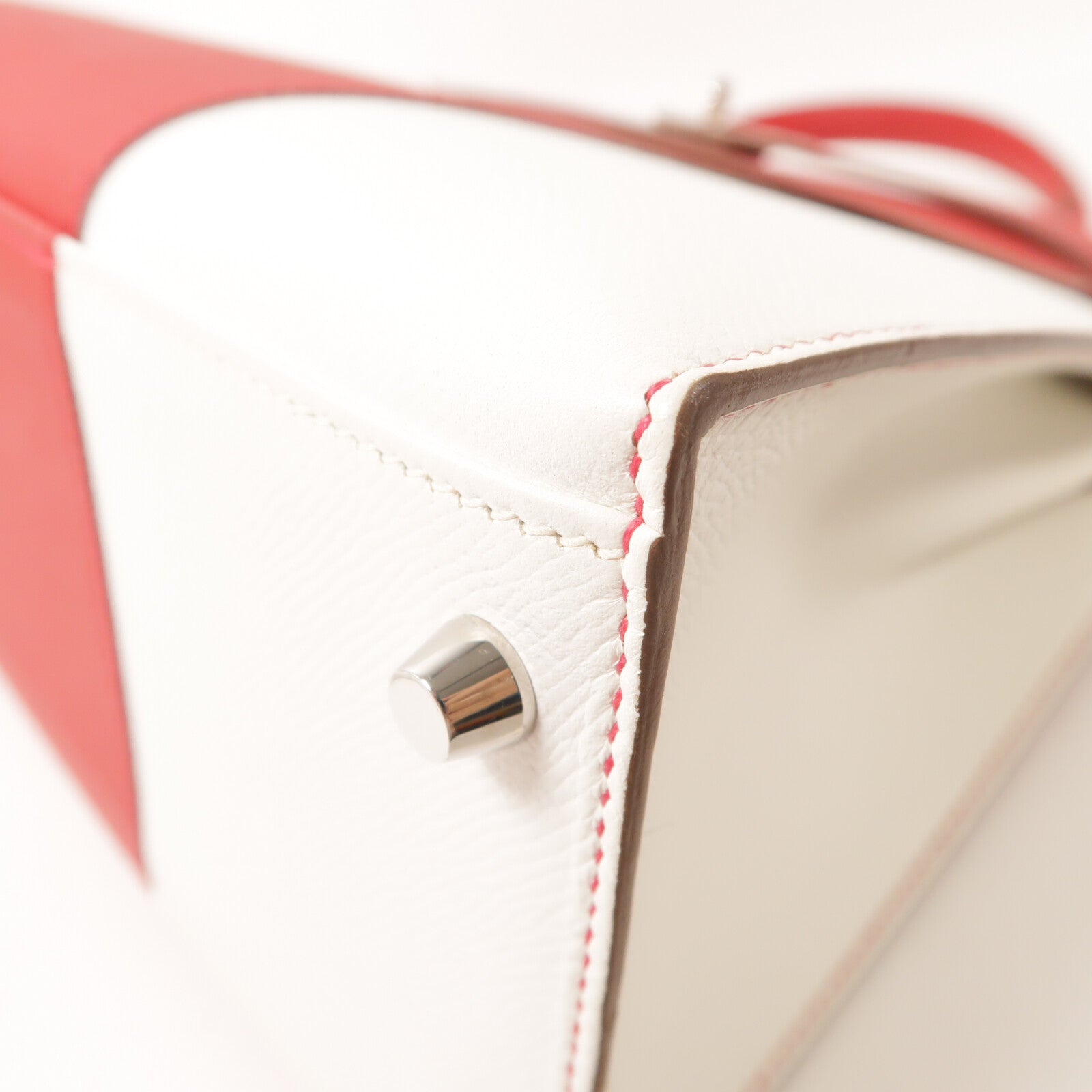 HERMES Epsom皮革Kelly 32銀扣手挽肩背兩用袋Rouge Casaque/Blanc