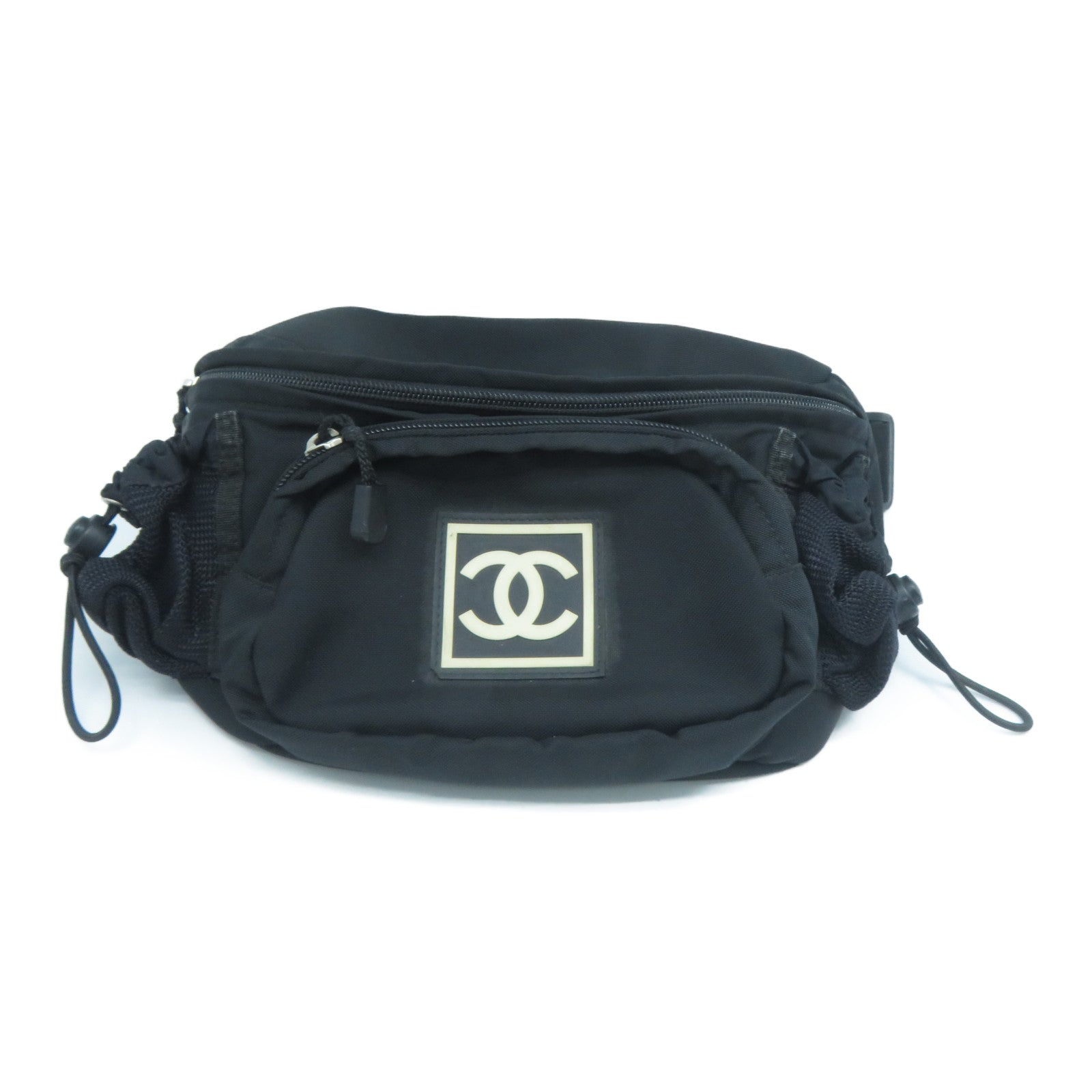 CHANEL **【清倉大減價】尼龍Body Bag銀扣腰包黑色