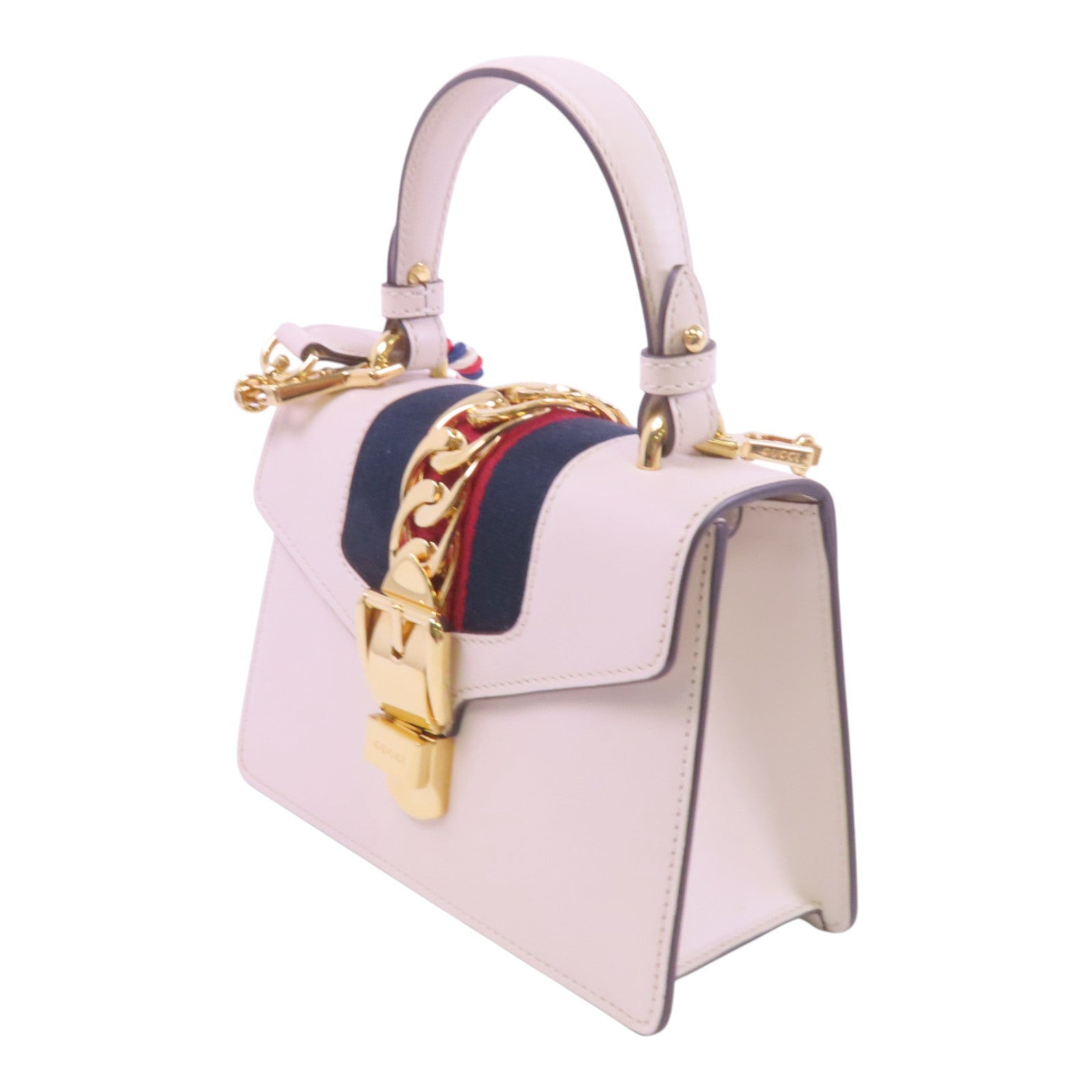 GUCCI GG GHW Sylvie Mini Handbag Shoulder Bag 470270 Calfskin Leather White