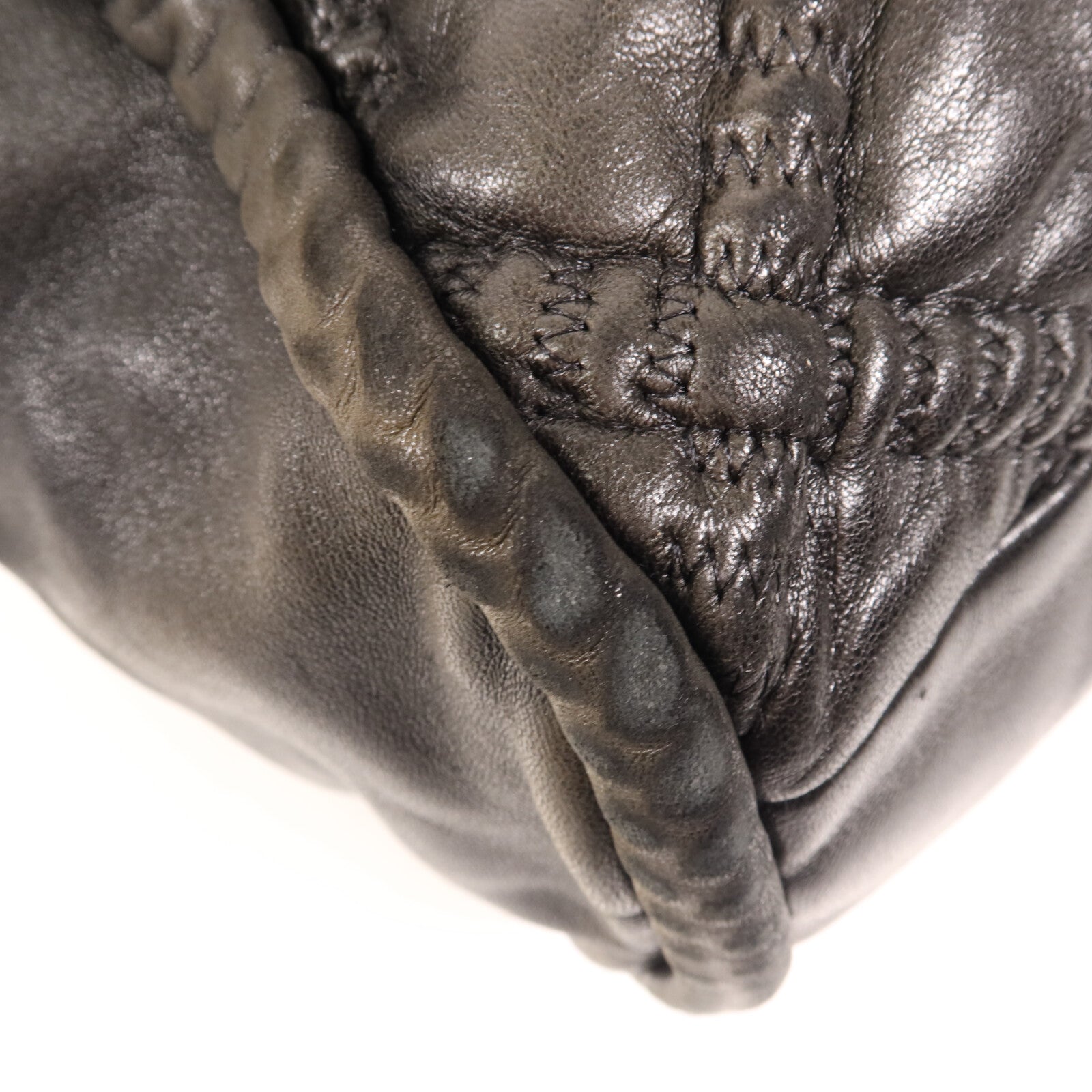 CHANEL 羊皮皮革Boston Bag銀扣手挽袋