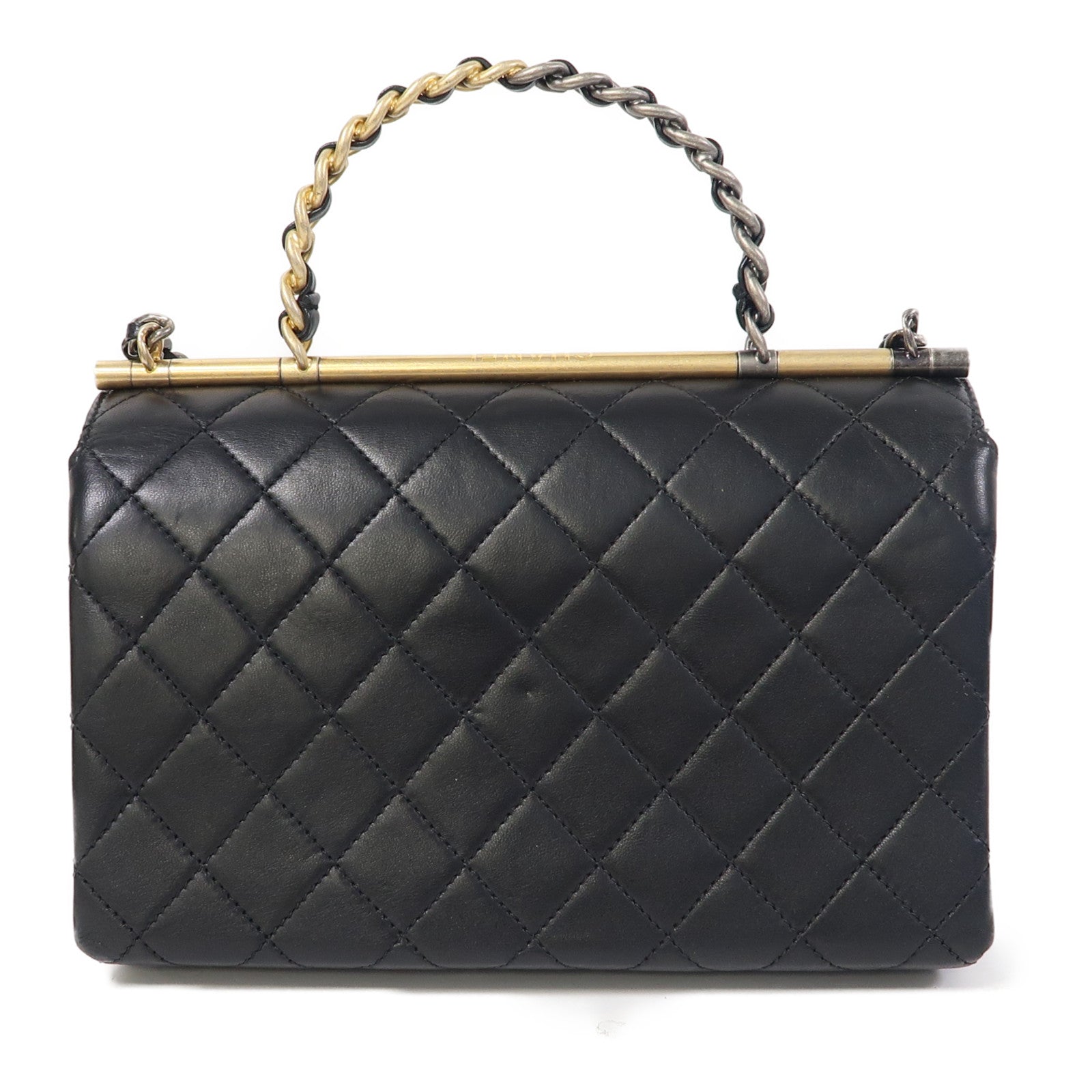 CHANEL 【激減優惠】菱格羊皮皮革2 Way Shoulder金扣/銀扣手挽肩背兩用袋黑色