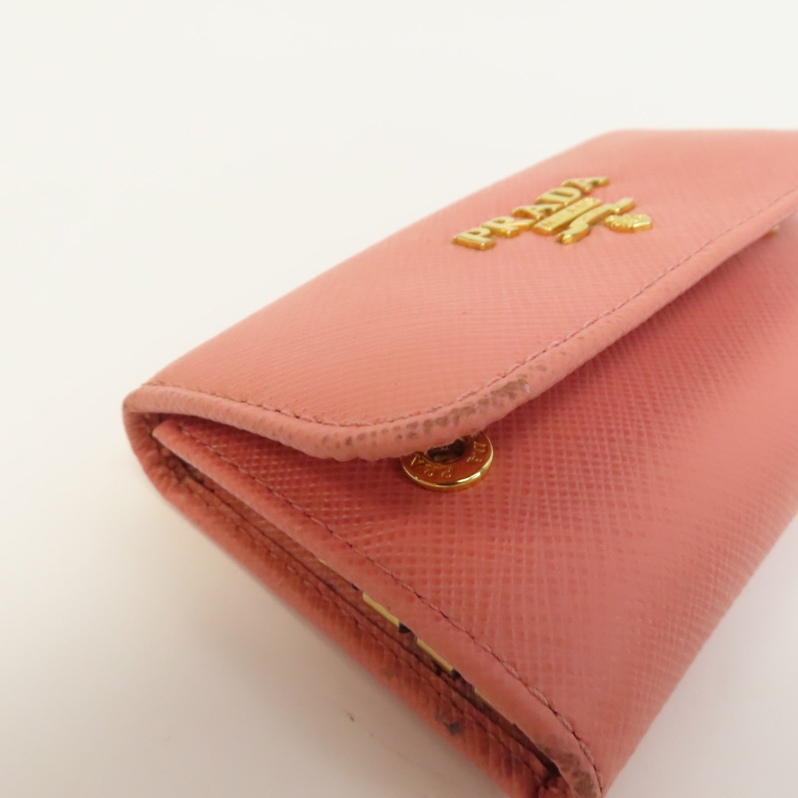 PRADA 牛皮皮革Key Case金釦鎖匙包粉紅色