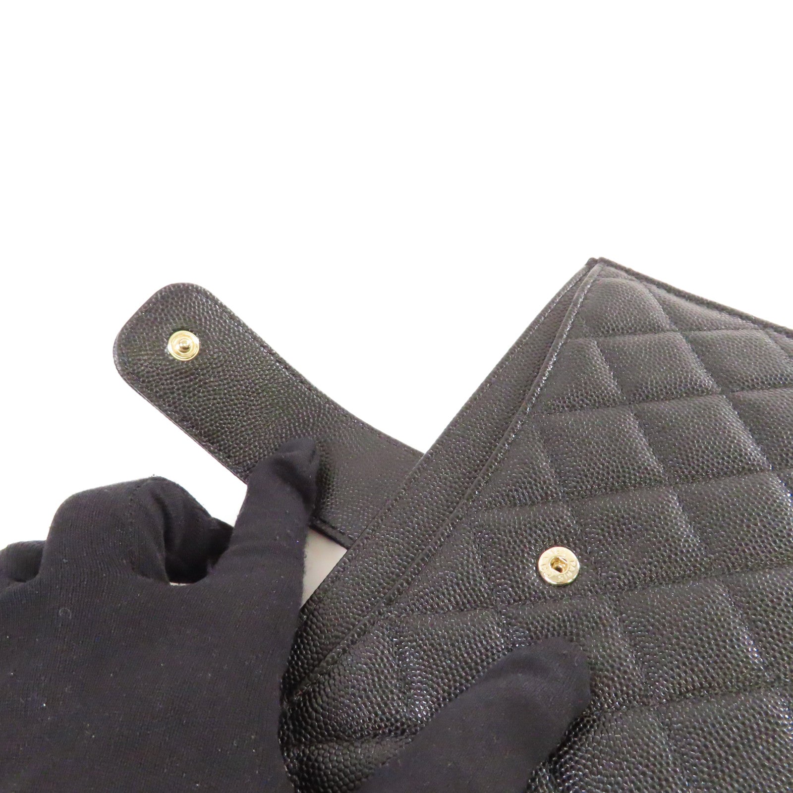 CHANEL 菱格Caviar皮革Pouch Wallet銀扣手拿錢包黑色