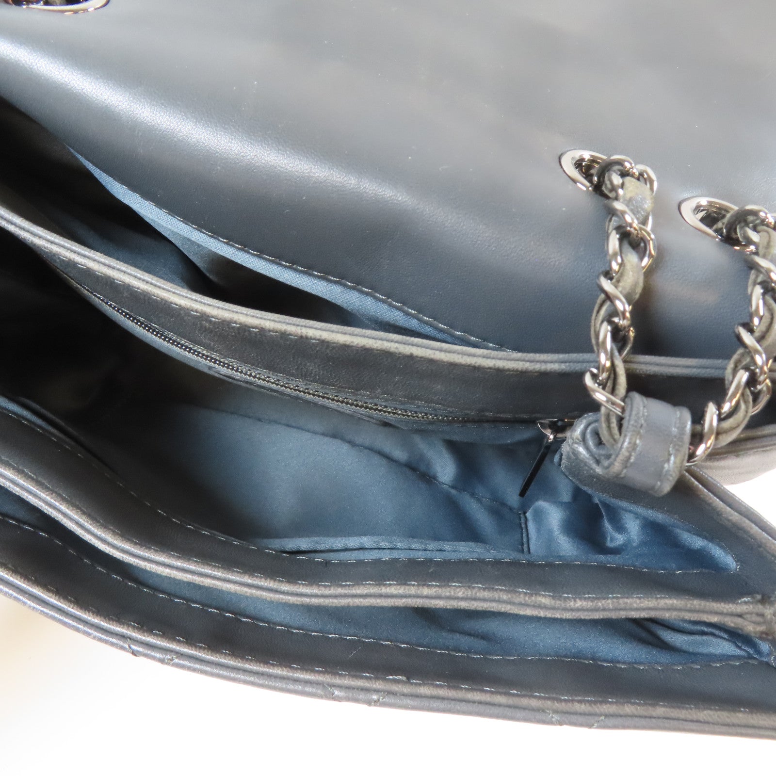 CHANEL 菱格羊皮皮革Chain Shoulder Bag銀扣鏈帶肩背袋灰色