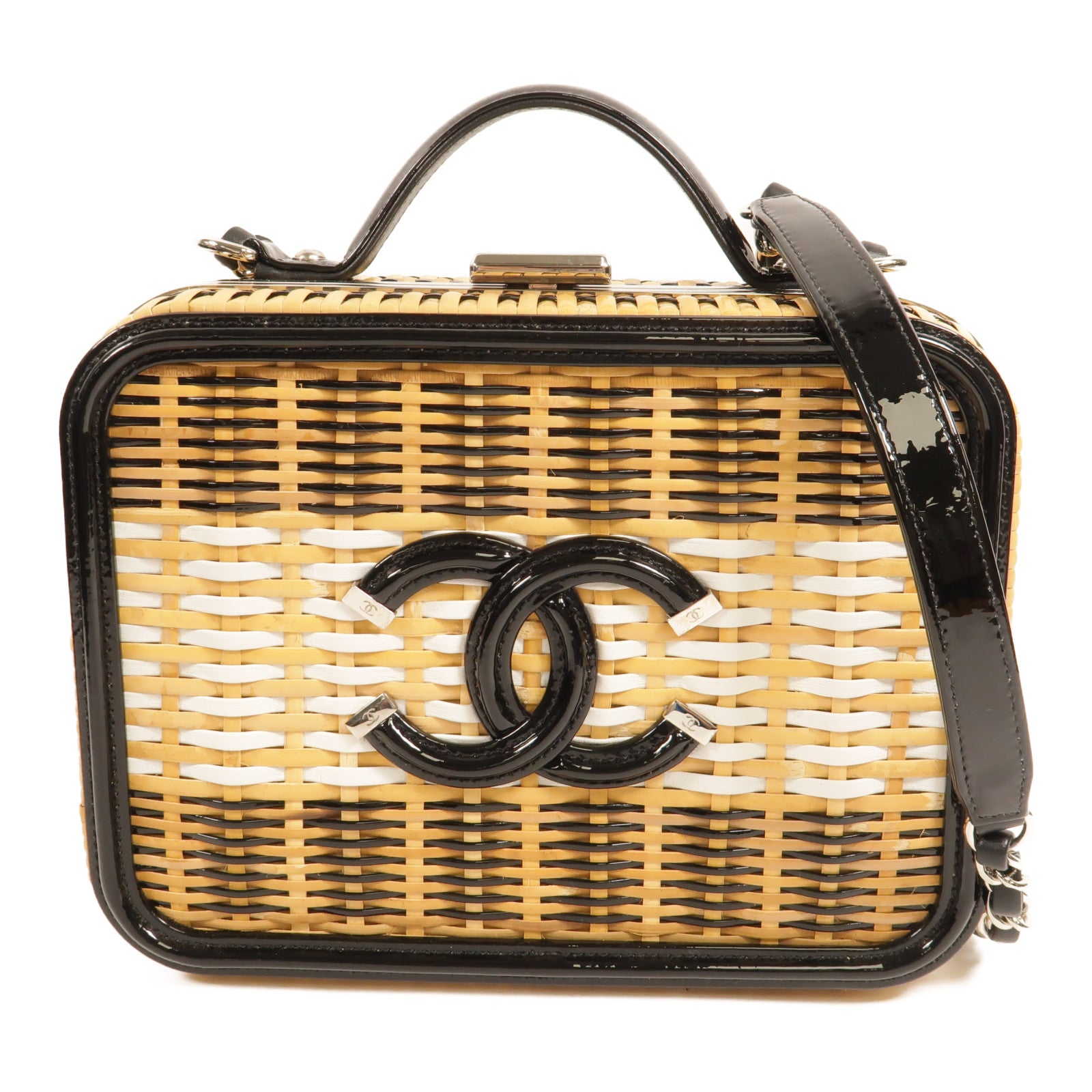 CHANEL 藤料CC Filigree Vanity Case Medium鏈帶手挽肩背兩用袋