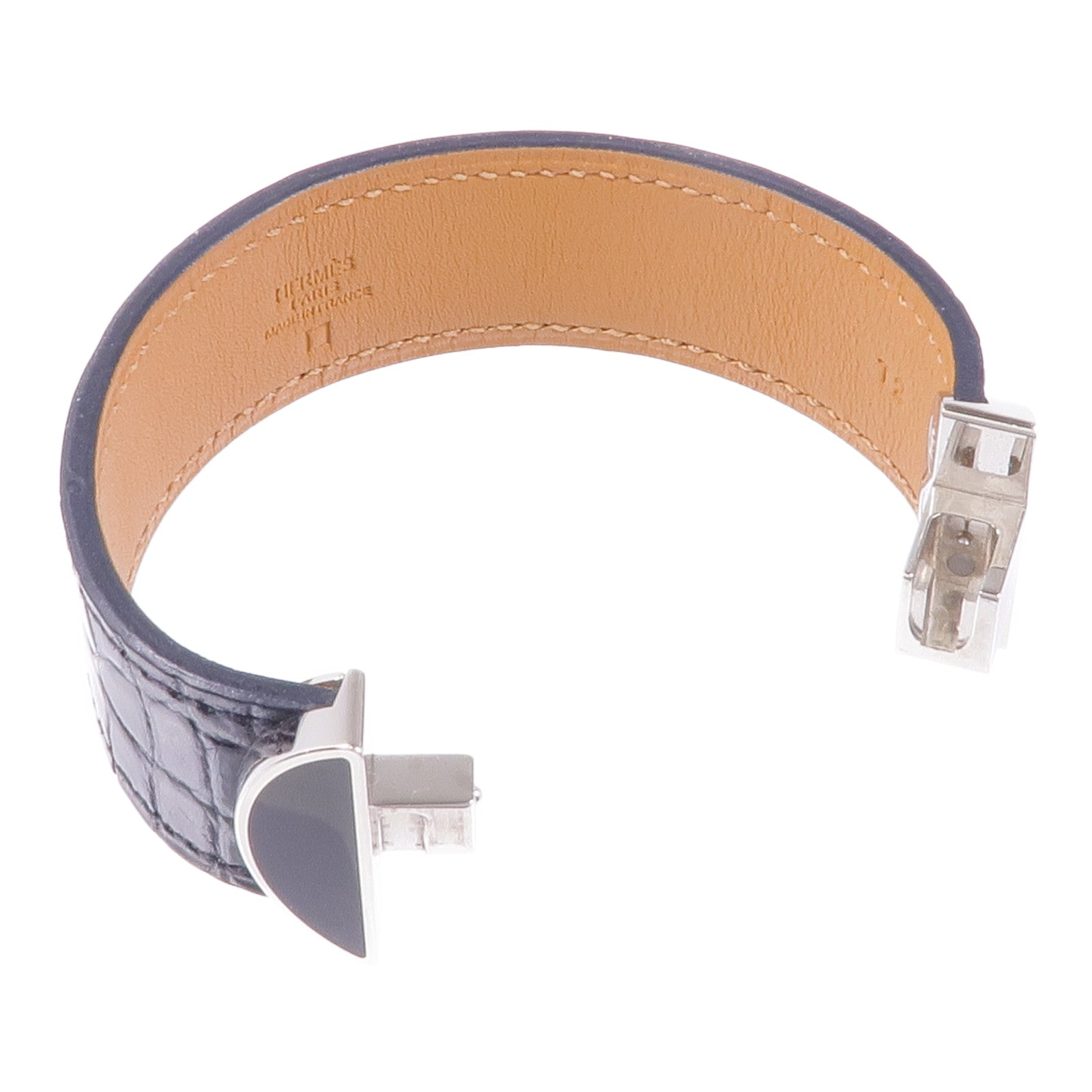 HERMES 鱷魚皮革2002 Manchette銀扣手帶