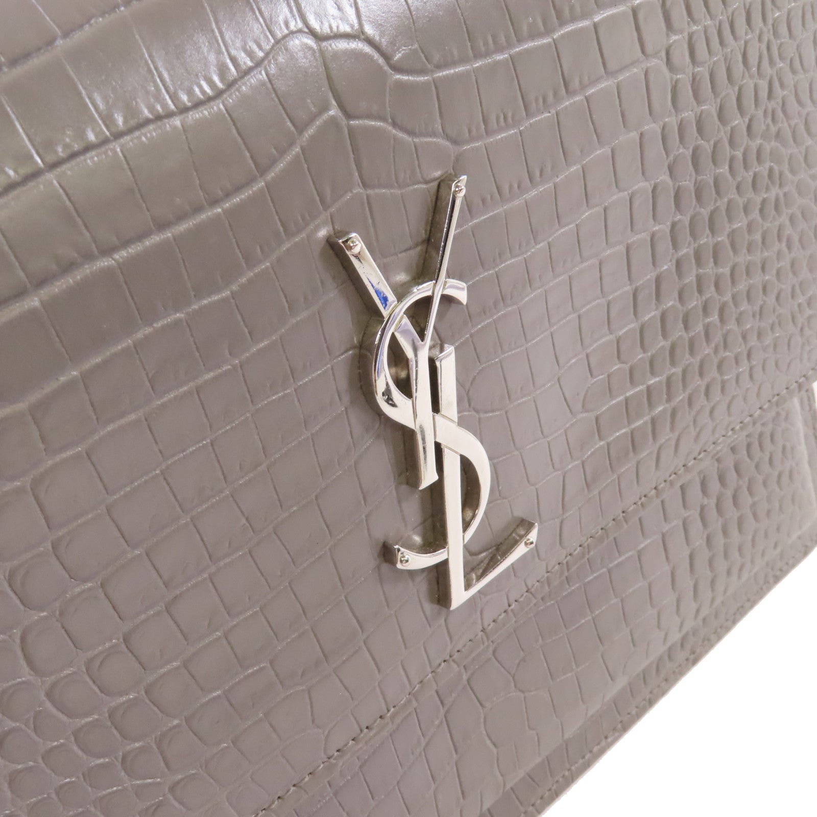 SAINT LAURENT 牛皮皮革Sunset Large Chain Shoulder Bag銀扣鏈帶肩背袋灰色