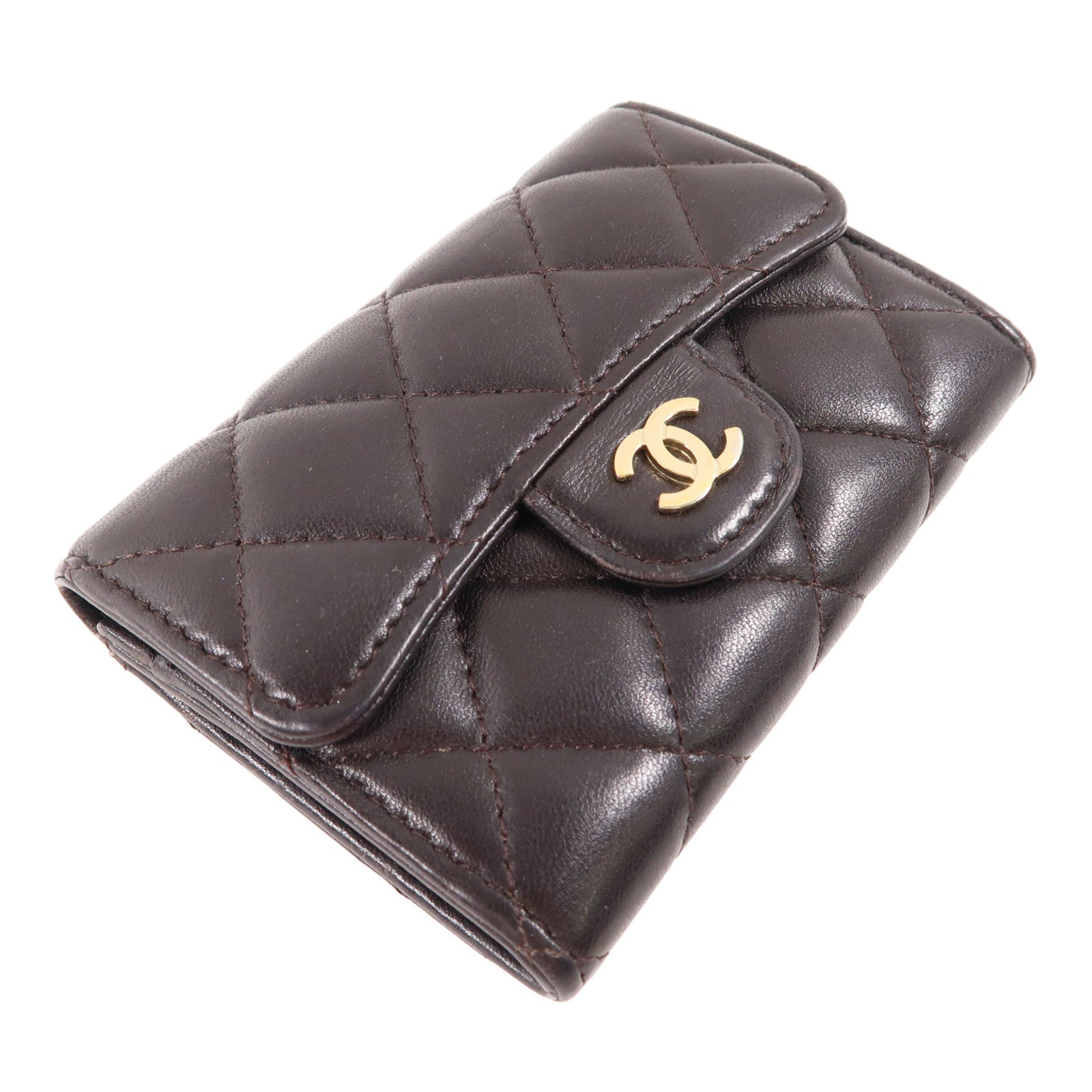 CHANEL 牛皮皮革Card Case金扣卡片套黑色