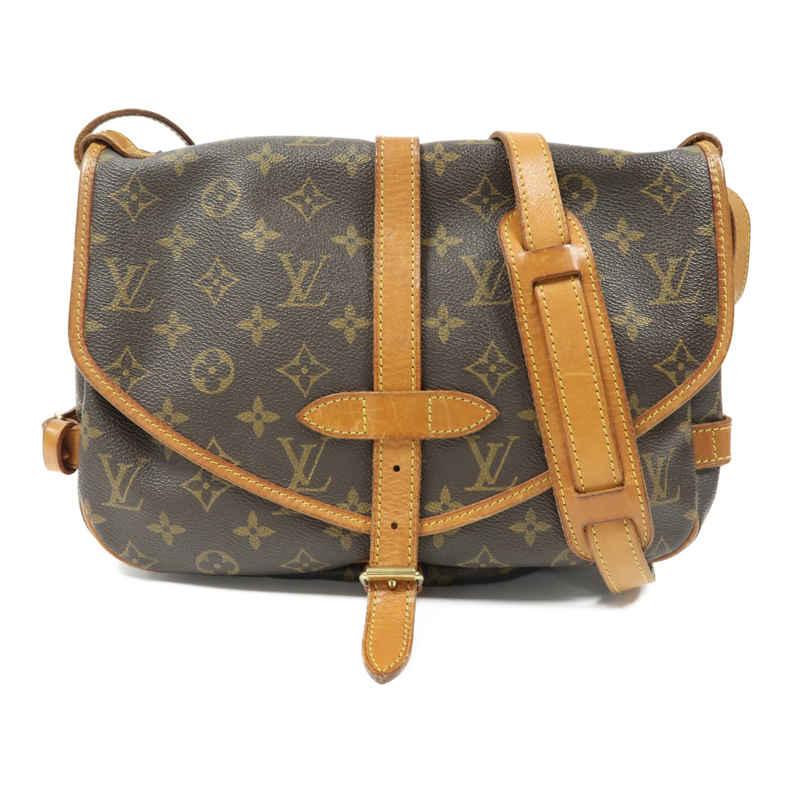 LOUIS VUITTON Monogram Saumur 30金扣肩背袋啡色