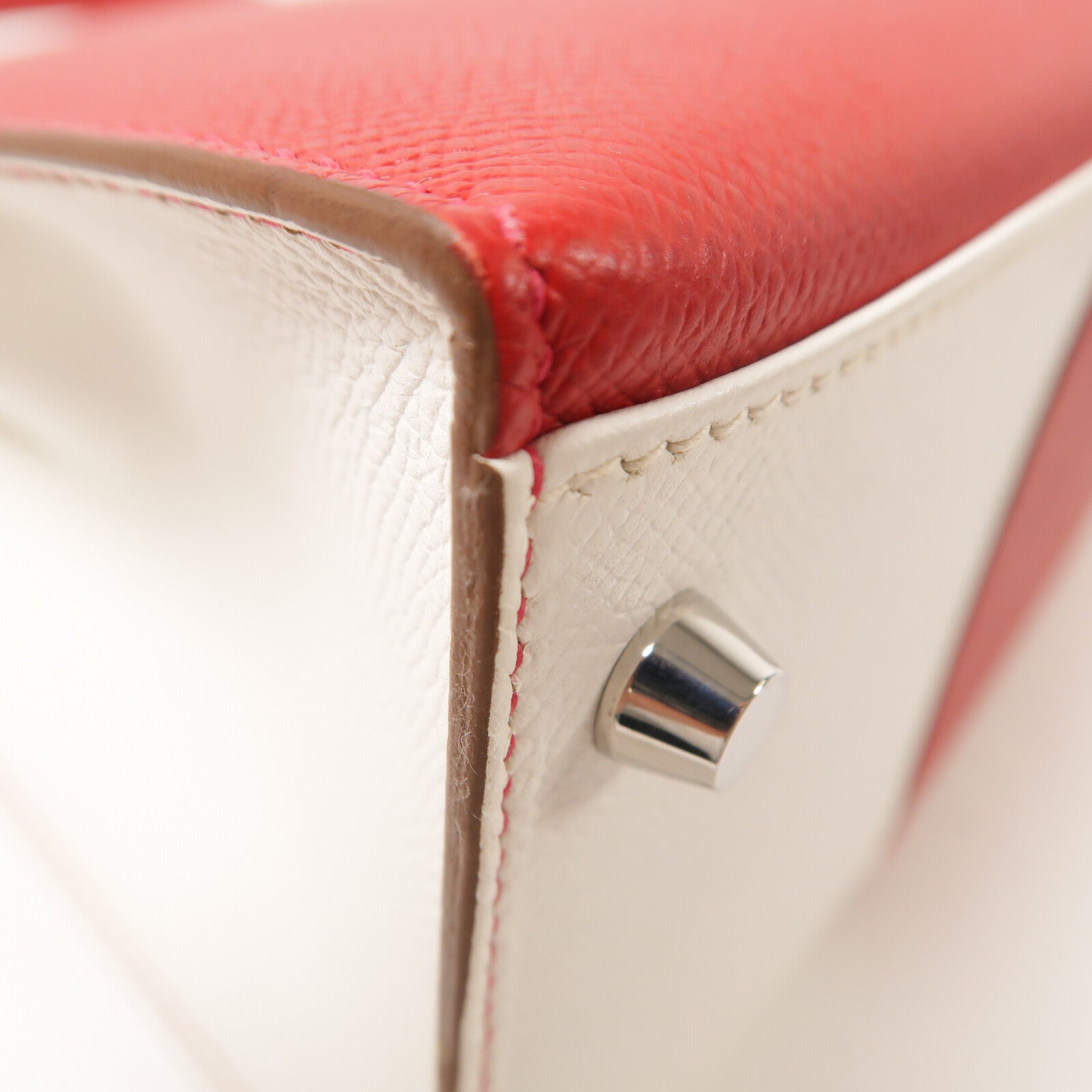 HERMES Epsom皮革Kelly 32銀扣手挽肩背兩用袋Rouge Casaque/Blanc