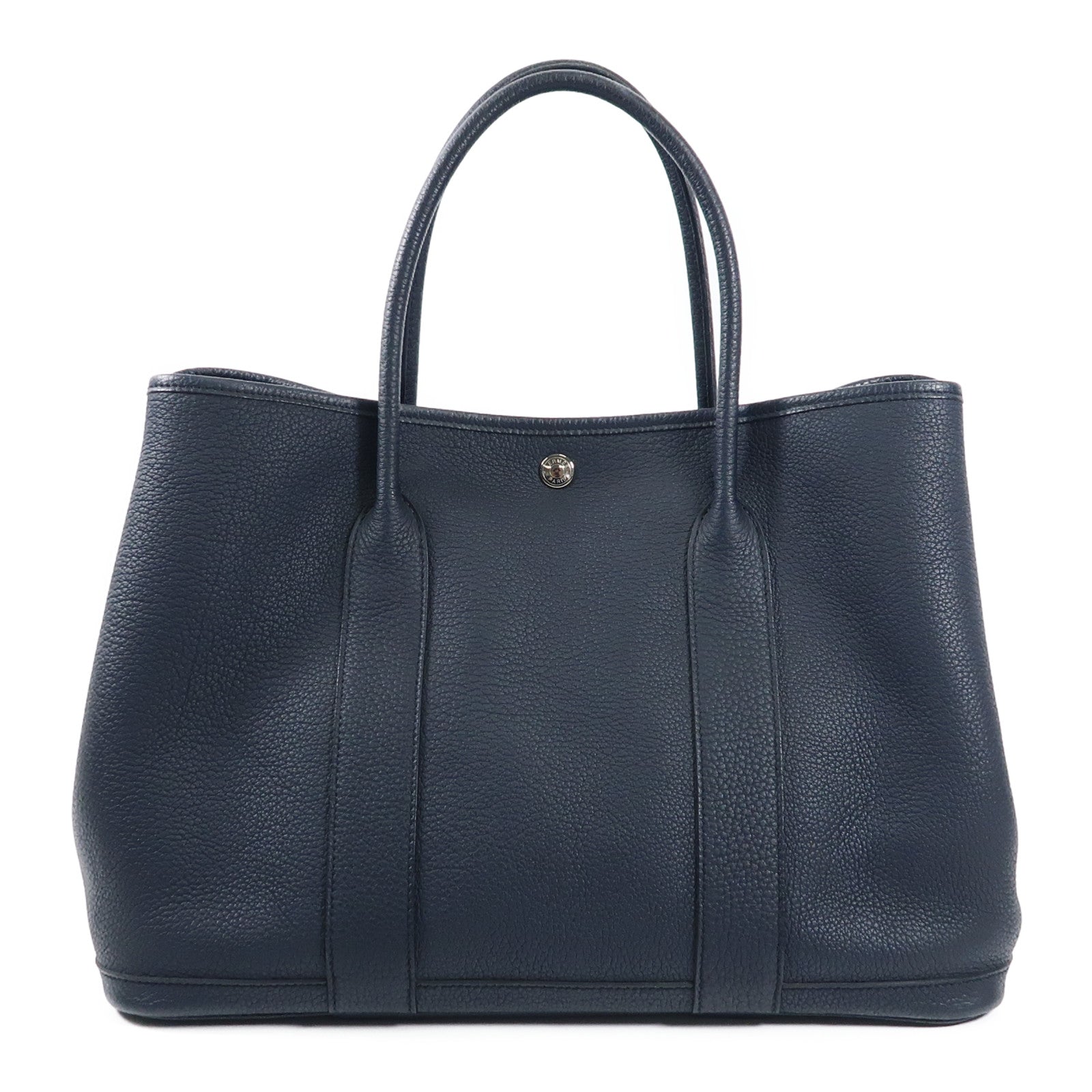 HERMES 衣装袋 HERMES Negonda皮革Garden Party PM銀扣手挽袋Bleu Indigo