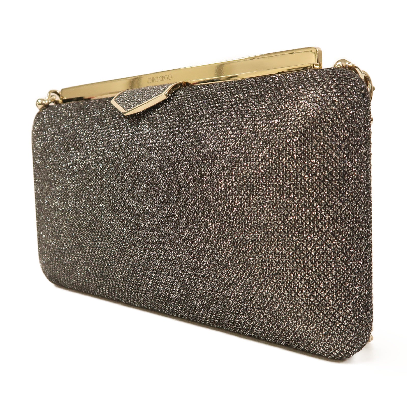 JIMMY CHOO 布料Ellipse Glitter Clutch bag金扣鏈帶肩背袋銀色