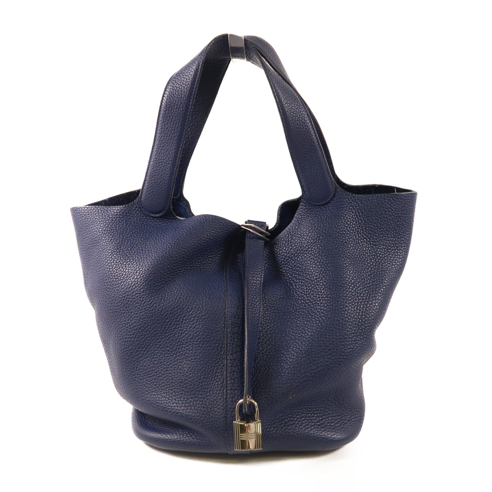 HERMES Clemence皮革Picotin GM銀扣手挽袋Bleu Nuit