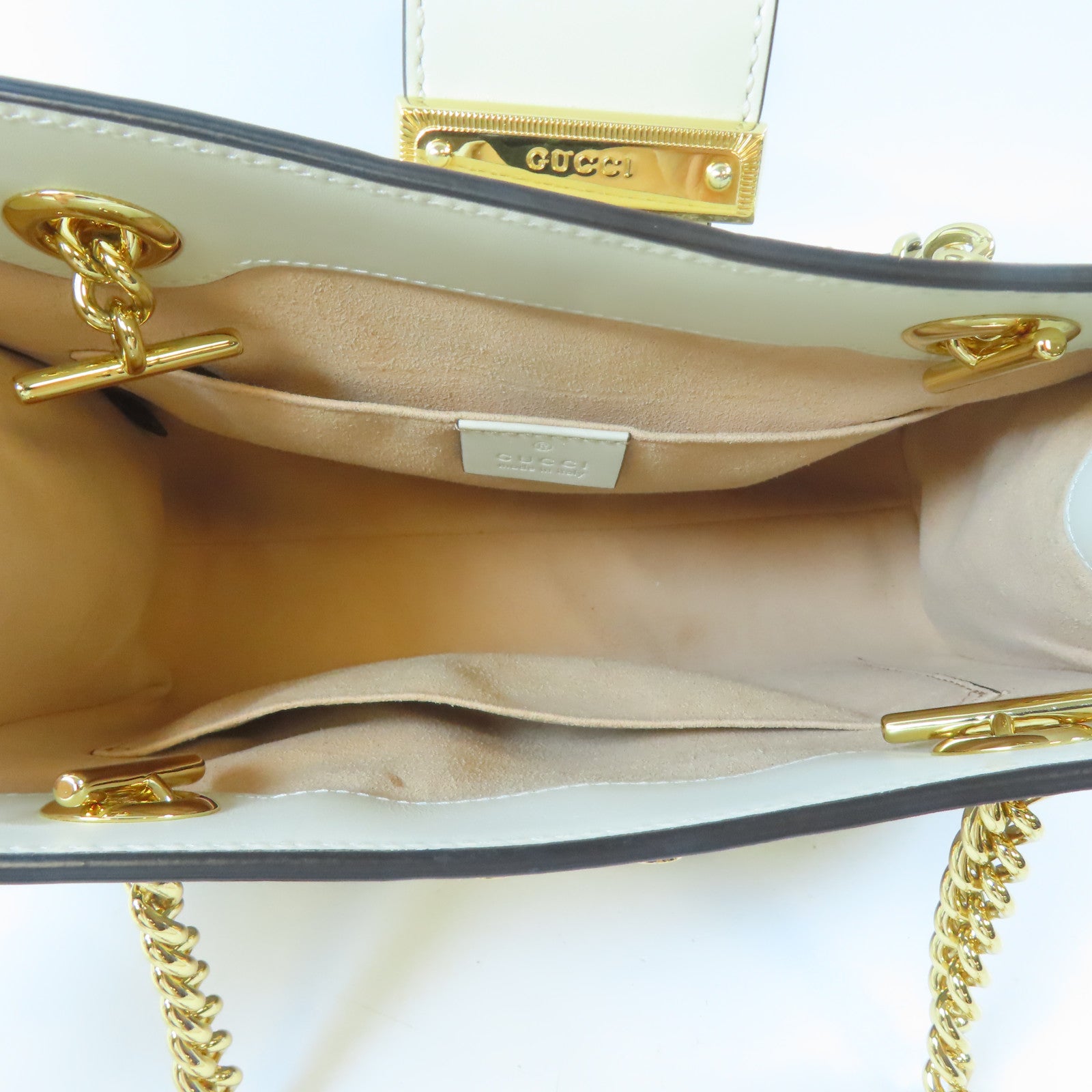 GUCCI 塗層帆布Padlock GG Shoulder Bag金扣肩背袋啡色/白色