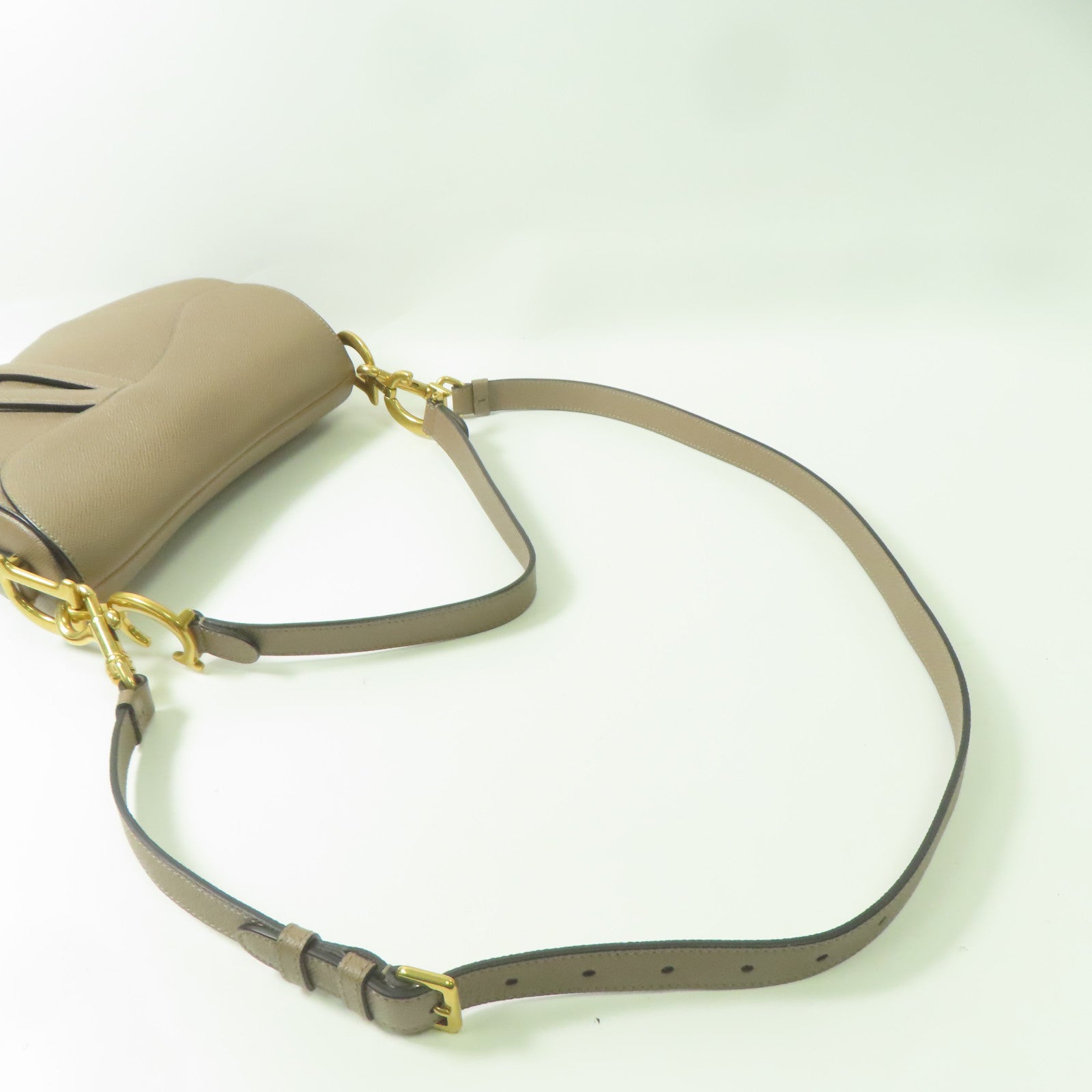 Dior 牛皮皮革Saddle Bag金扣手挽肩背兩用袋米色