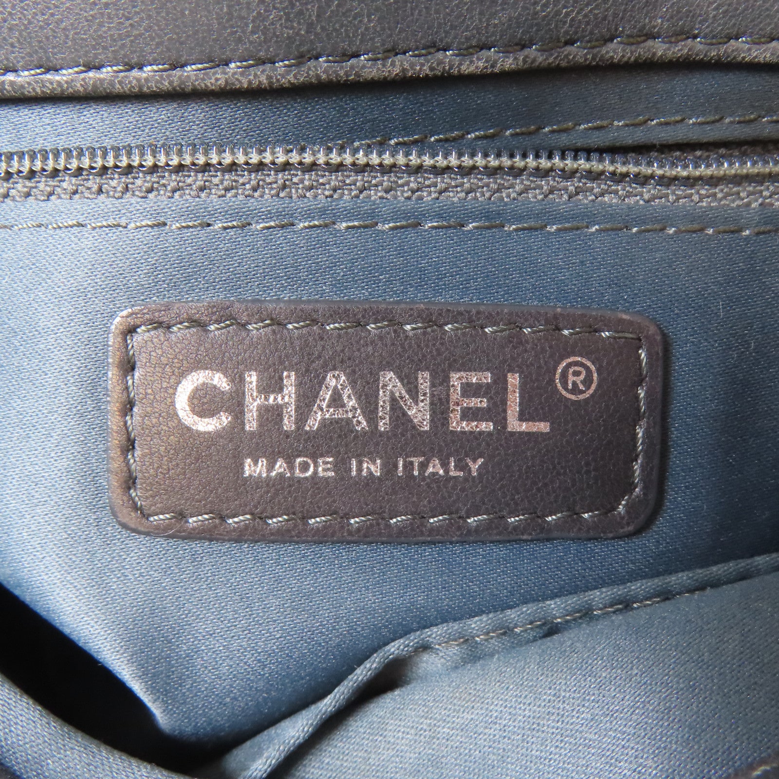 CHANEL 菱格羊皮皮革Chain Shoulder Bag銀扣鏈帶肩背袋灰色