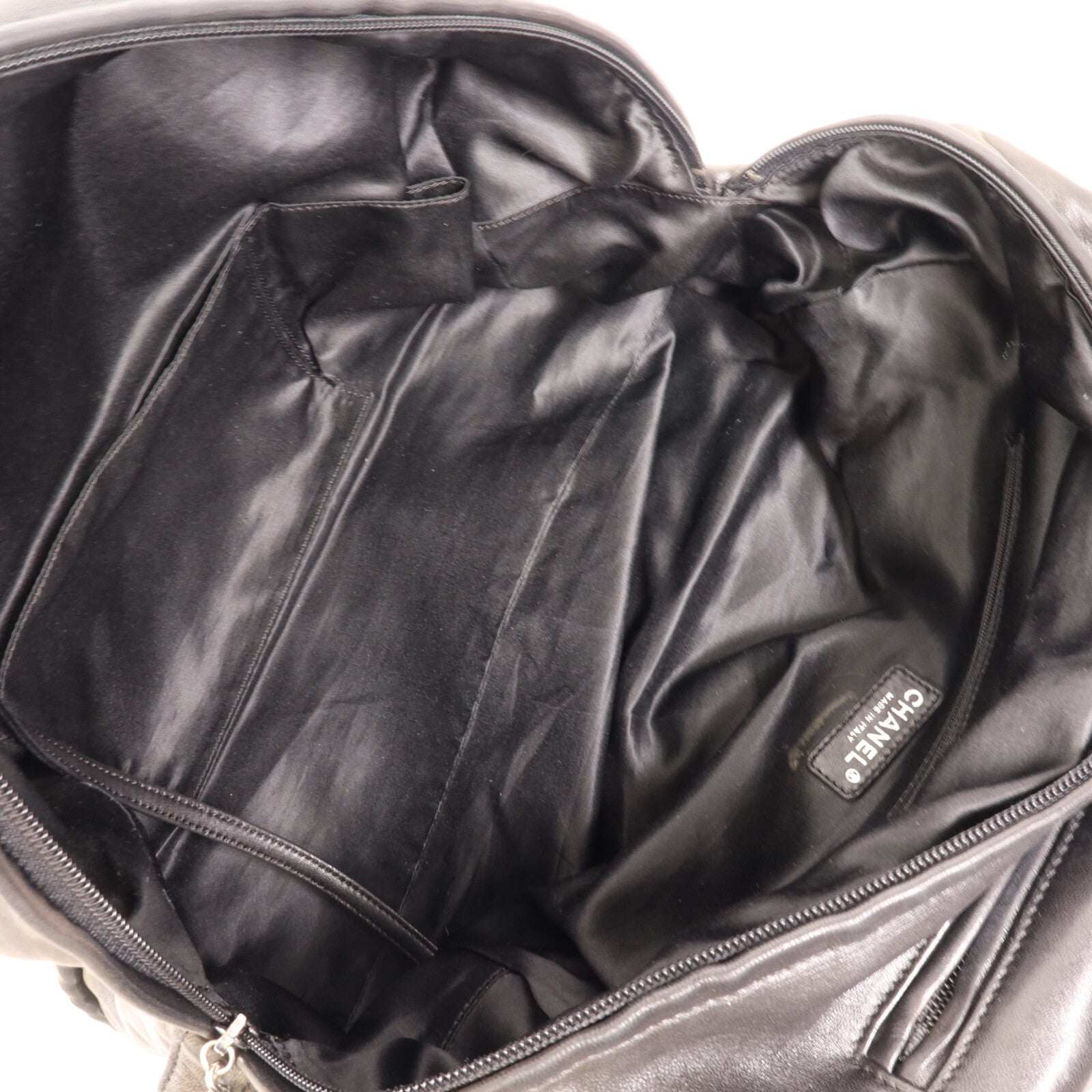 CHANEL 羊皮皮革Boston Bag銀扣手挽袋