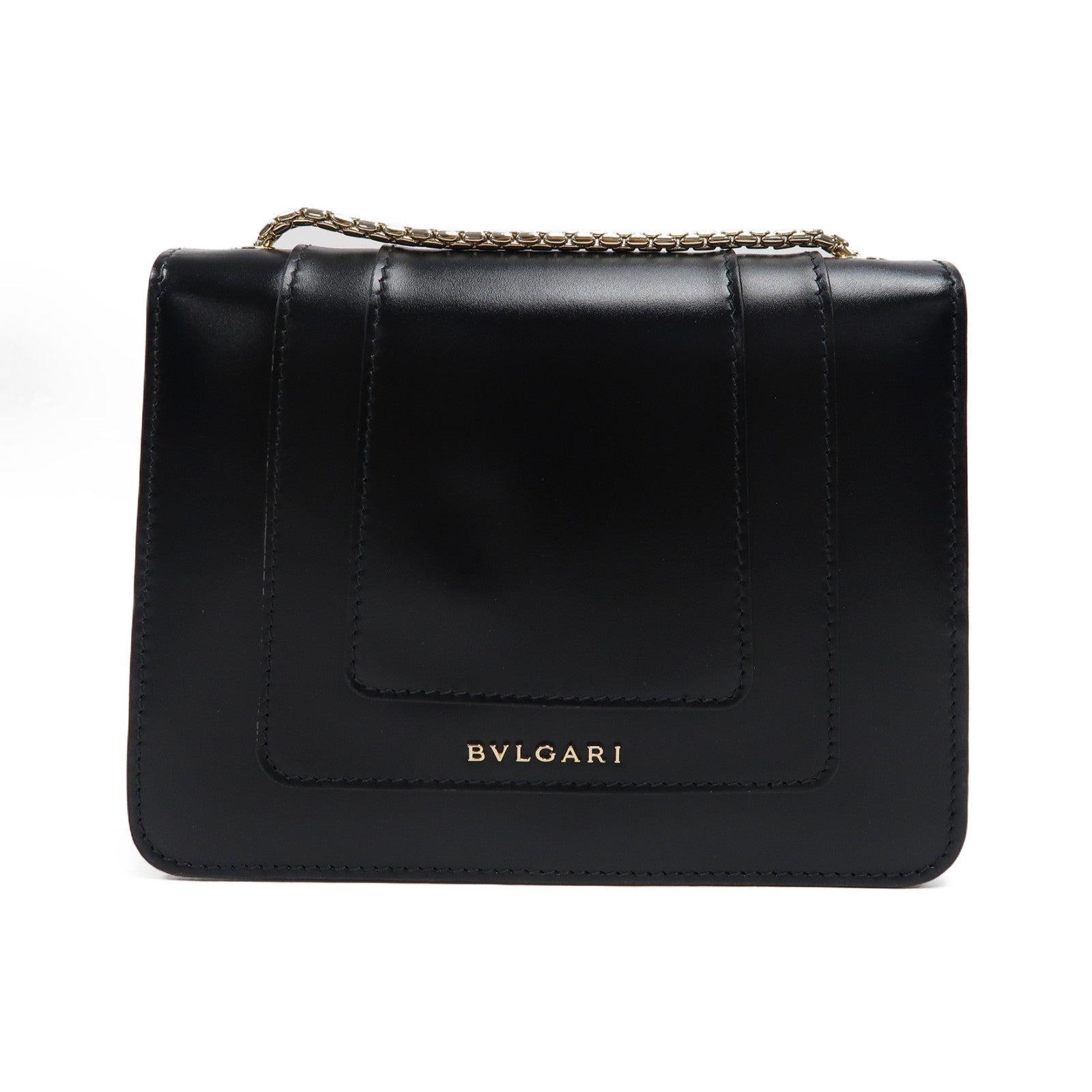 BVLGARI 牛皮皮革Serpenti Forever金扣鏈帶肩背袋黑色