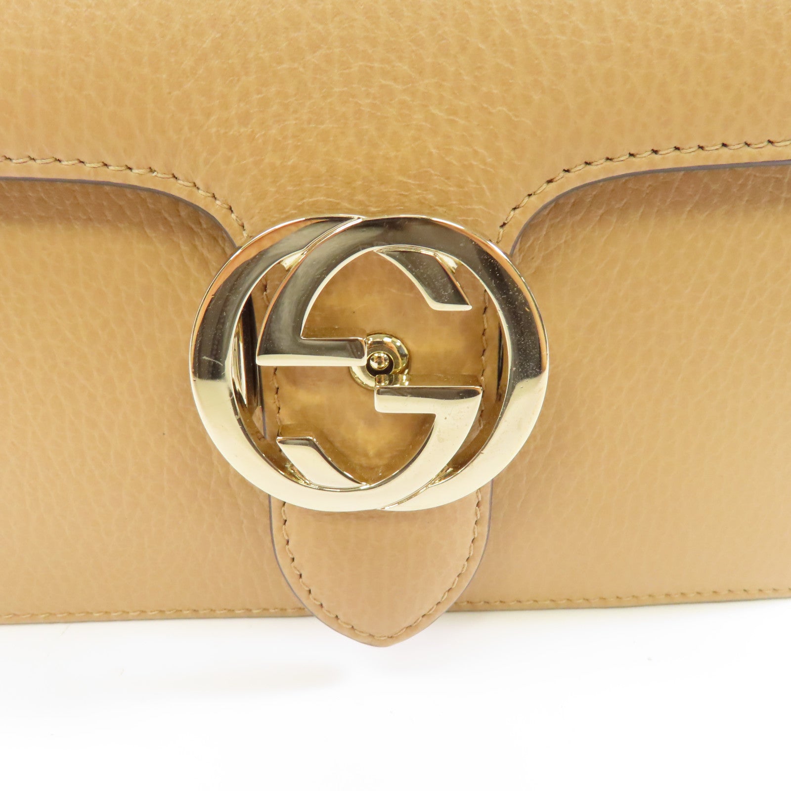 GUCCI 牛皮皮革Chain Shoulder金扣鏈帶肩背袋米色