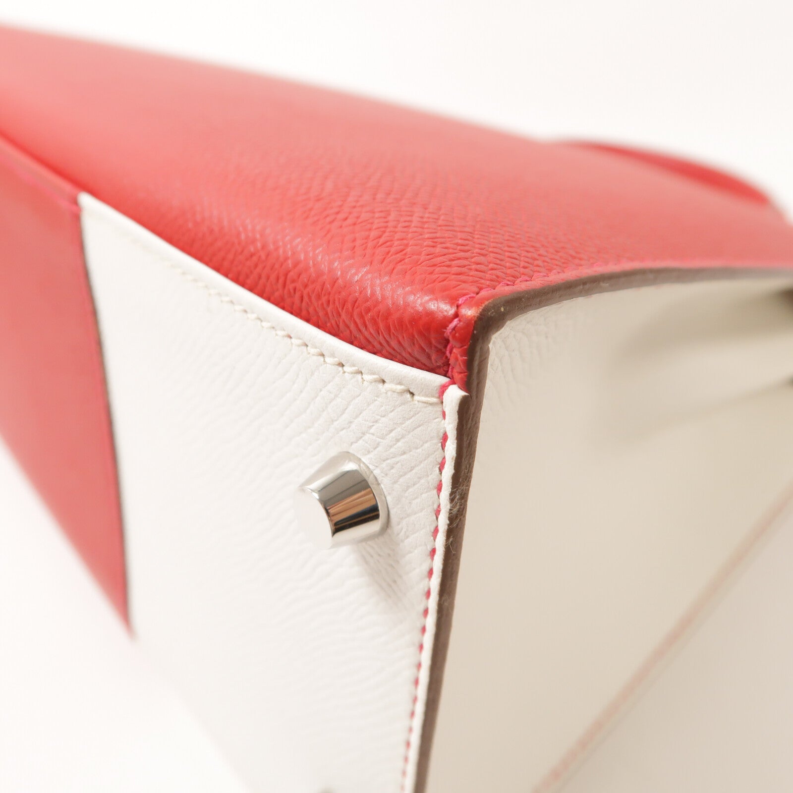 HERMES Epsom皮革Kelly 32銀扣手挽肩背兩用袋Rouge Casaque/Blanc