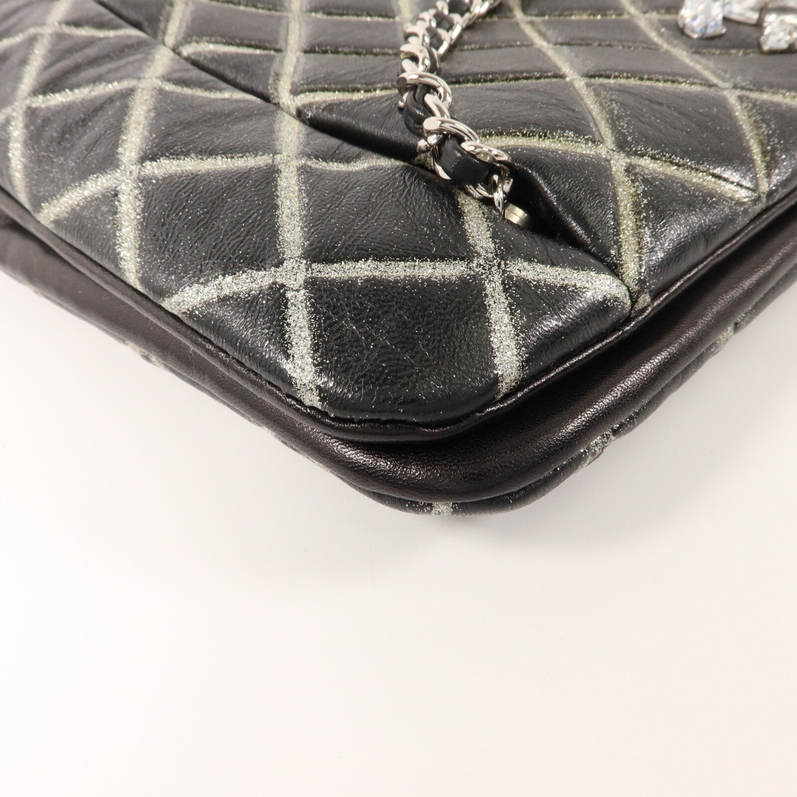 CHANEL 牛皮皮革Crystal CC Logo Flap鏈帶肩背袋