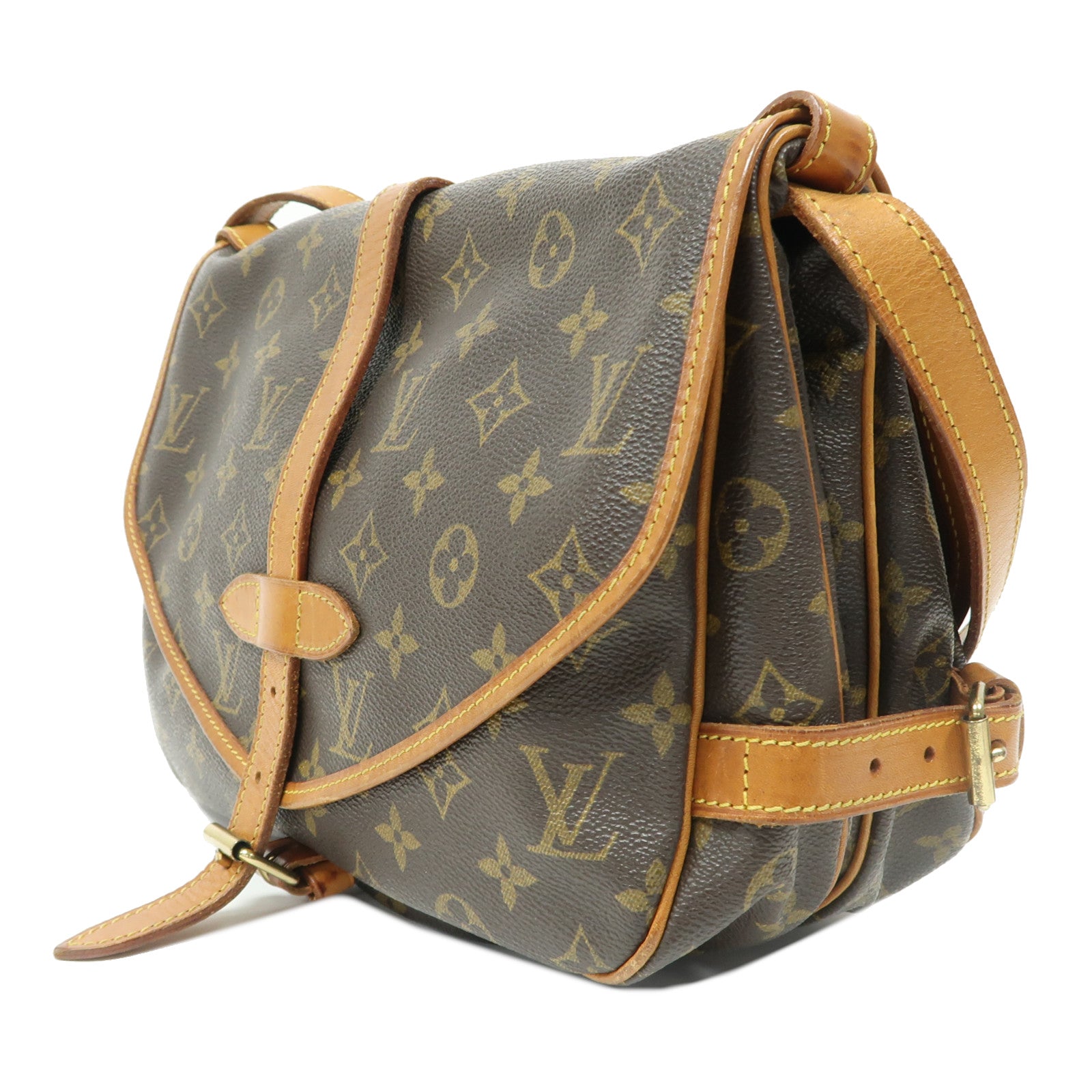 LOUIS VUITTON Monogram Saumur 30金扣肩背袋啡色