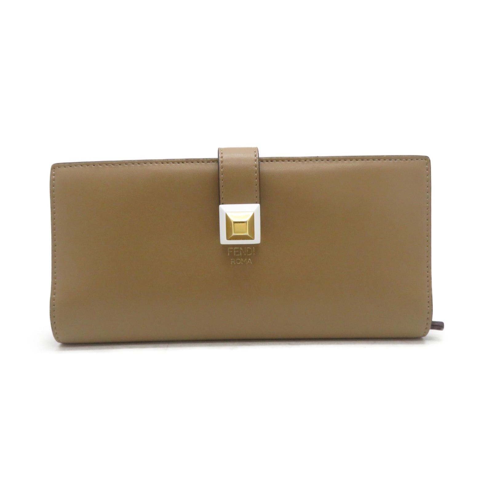 FENDI 【激減優惠】牛皮皮革Long wallet金扣長錢包卡其色