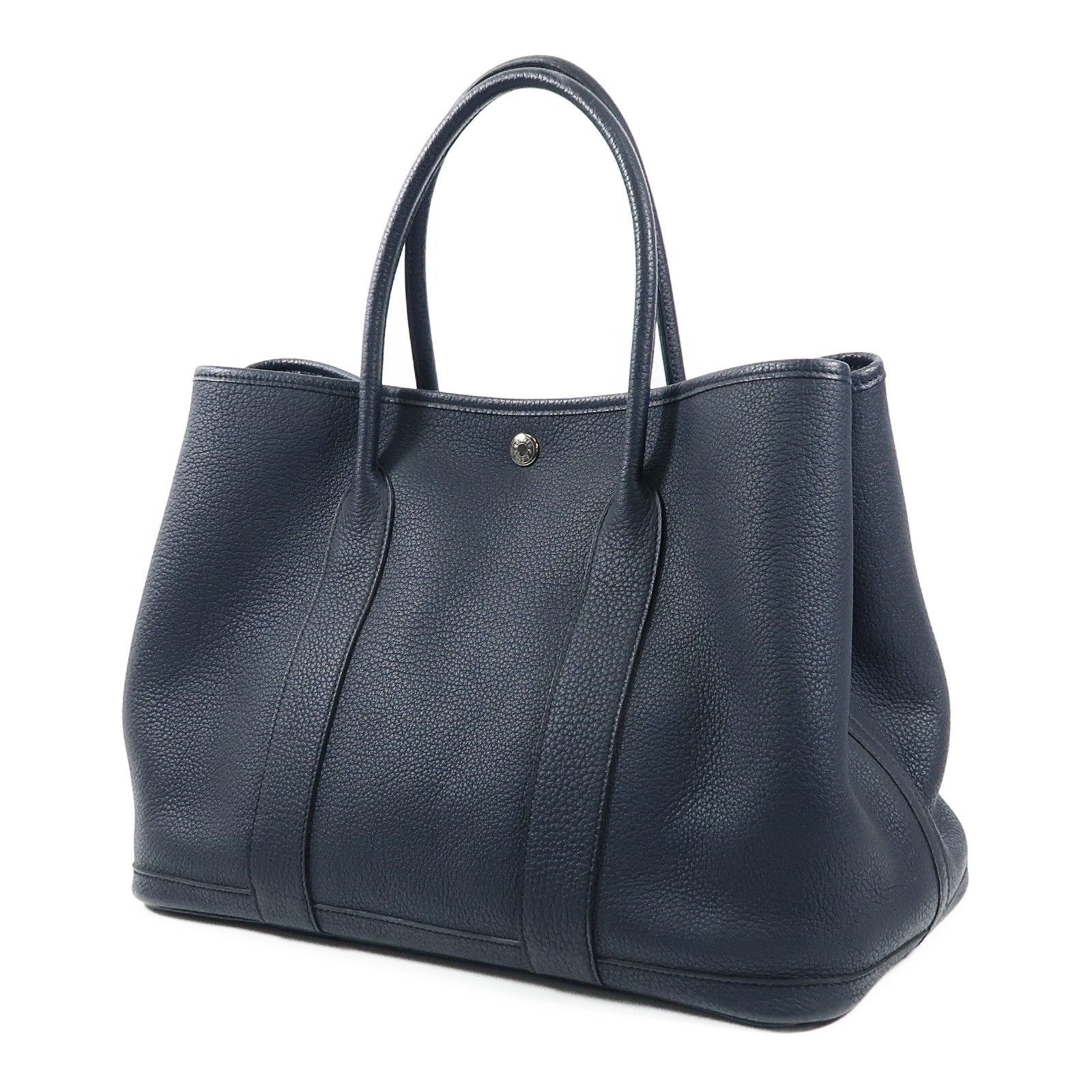 HERMES Negonda皮革Garden Party PM銀扣手挽袋Bleu Indigo