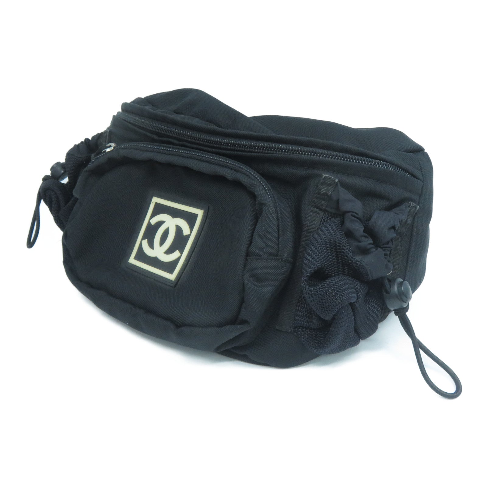 CHANEL **【清倉大減價】尼龍Body Bag銀扣腰包黑色