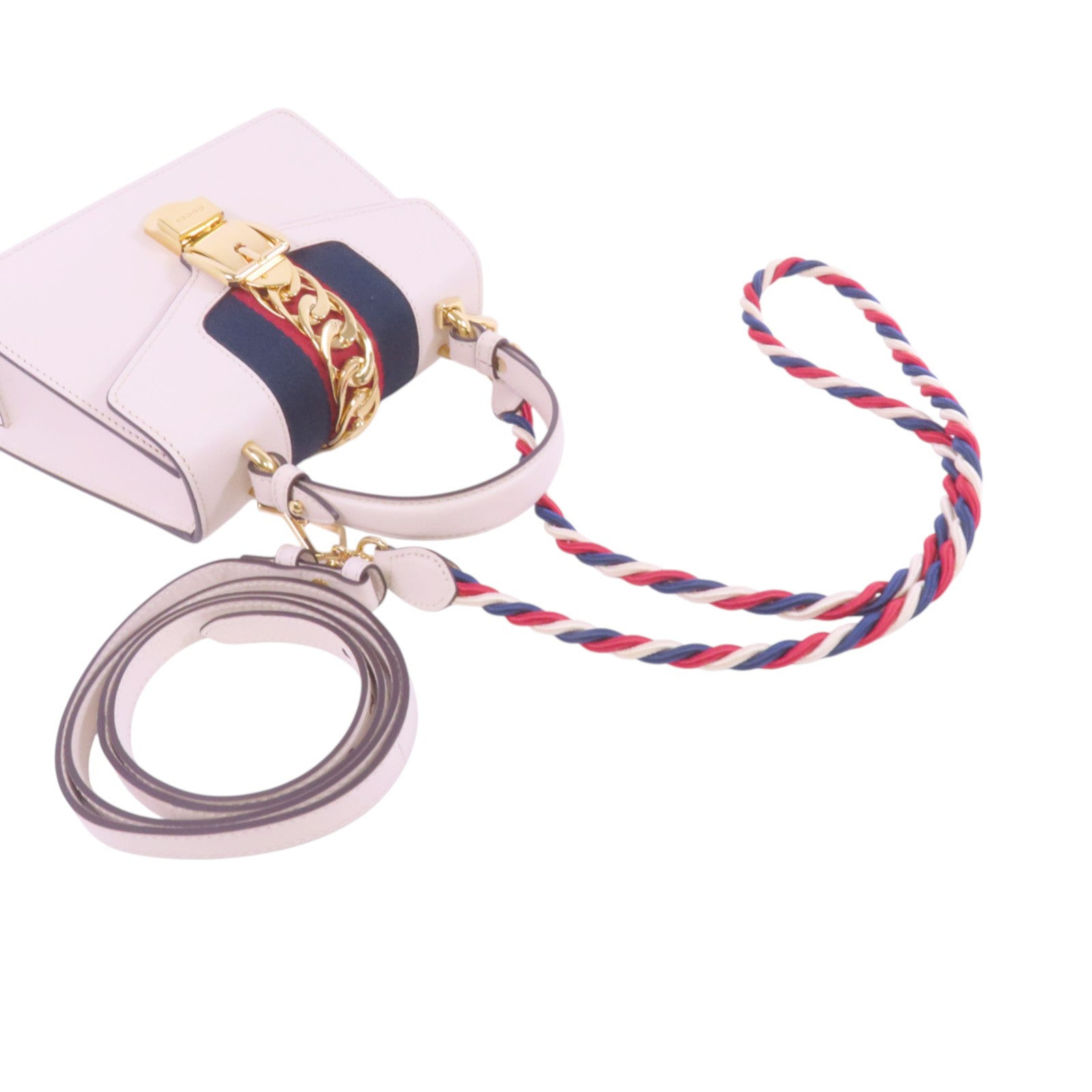 GUCCI GG GHW Sylvie Mini Handbag Shoulder Bag 470270 Calfskin Leather White